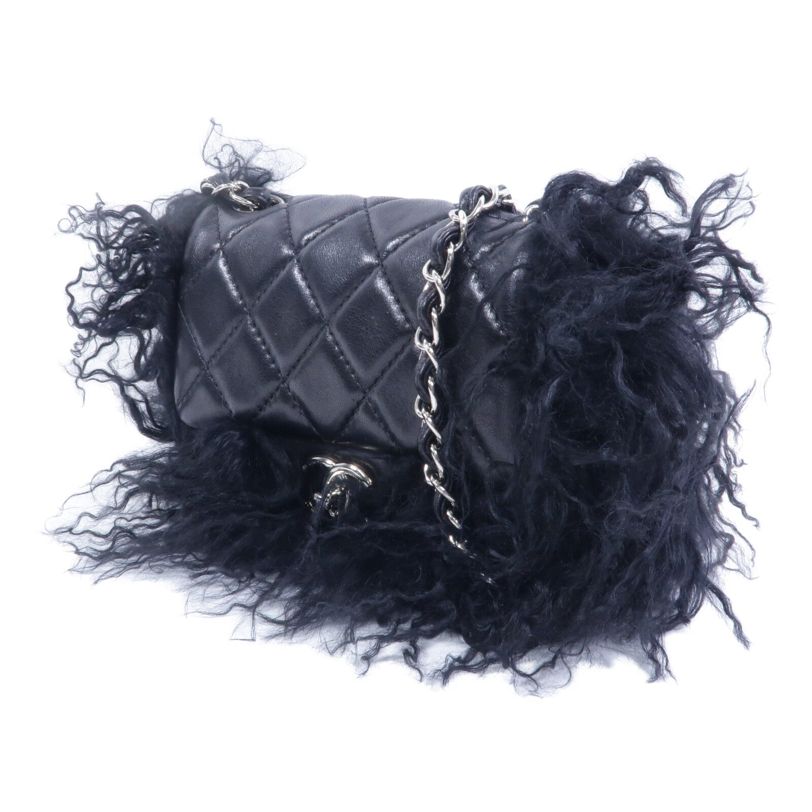 CHANEL 羊皮皮革/山羊毛Chain Shoulder鏈帶肩背袋