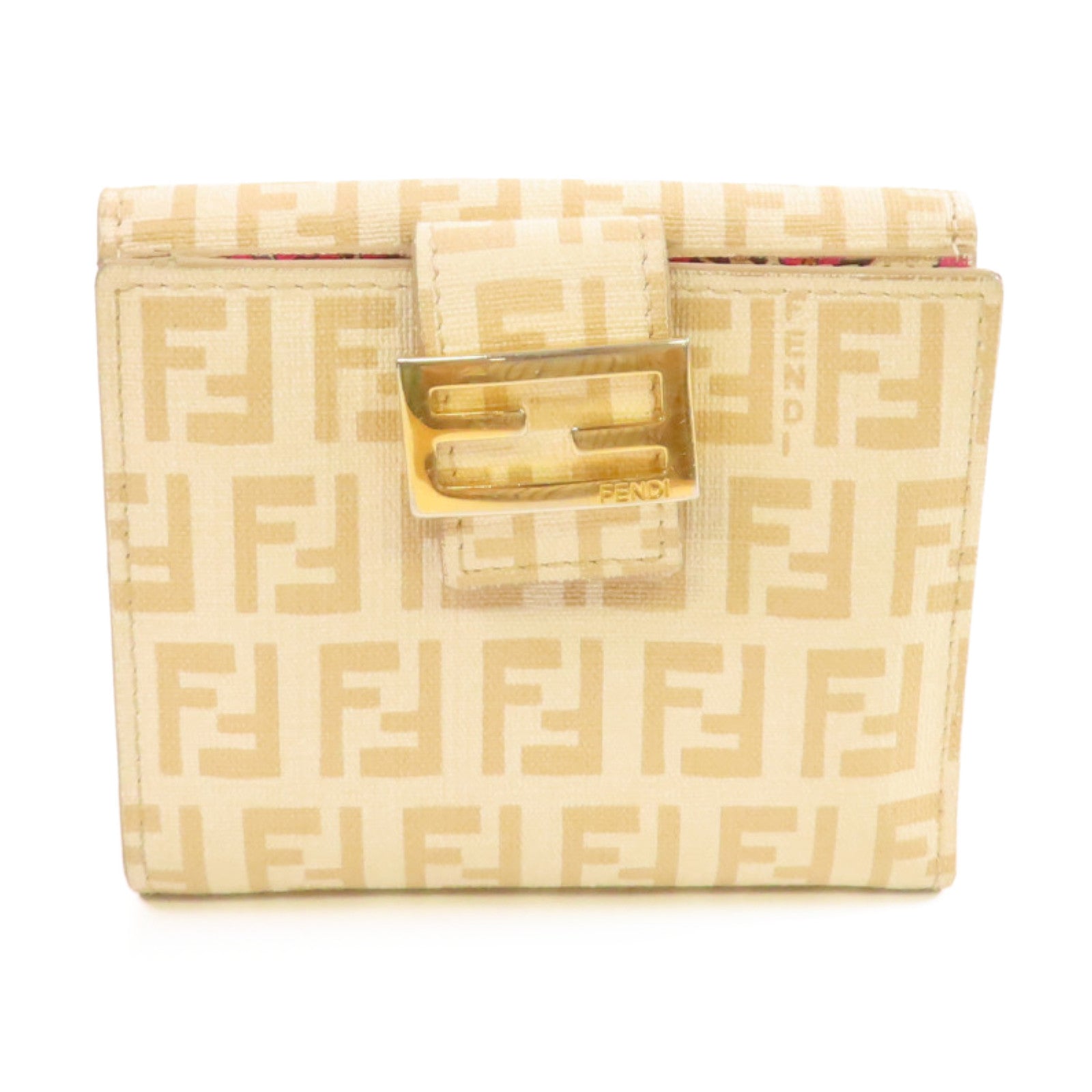 FENDI 塗層帆布Short Wallet金扣短錢包米白色