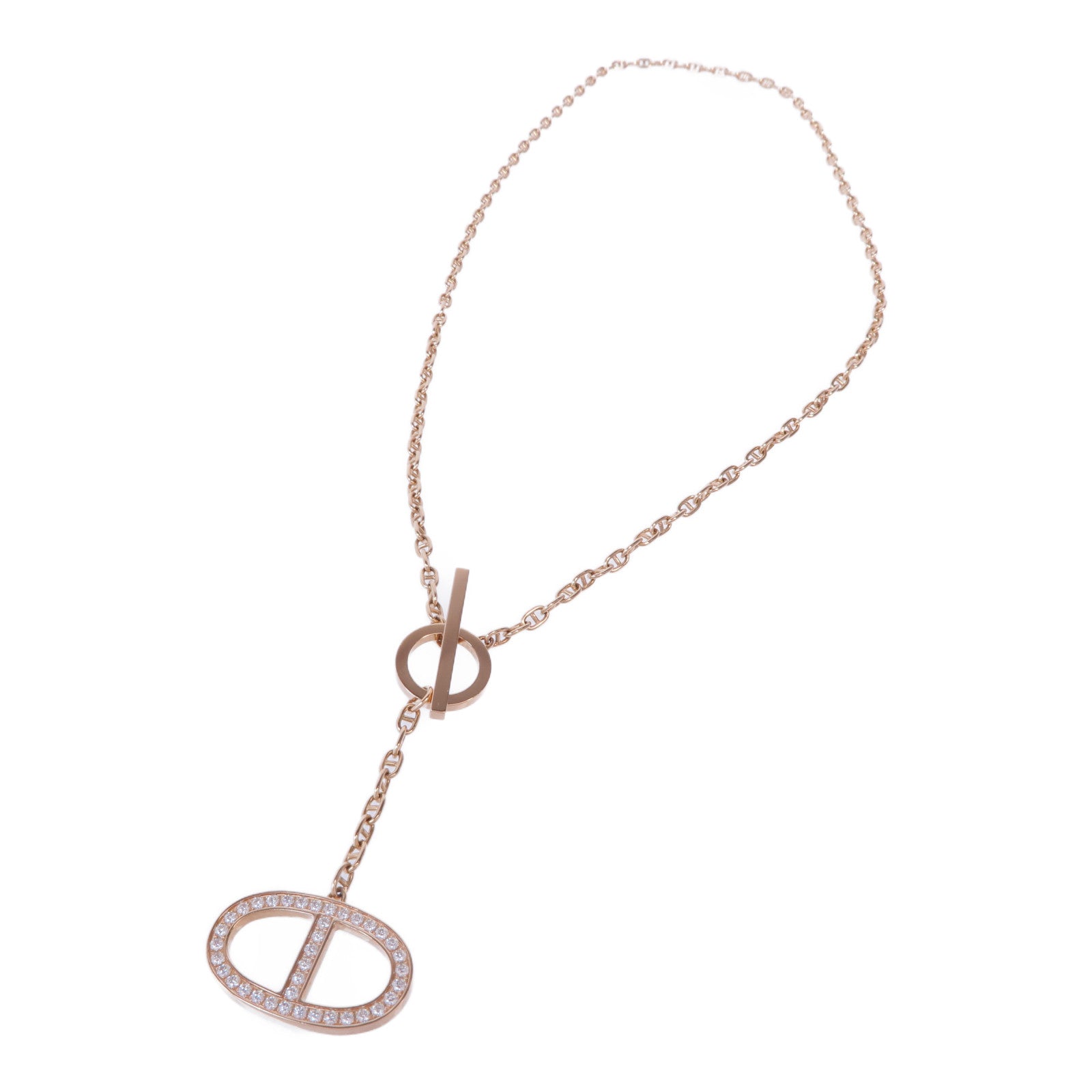 HERMES 18K玫瑰金Chaine d'ancre Contour pendant鑽石項鍊