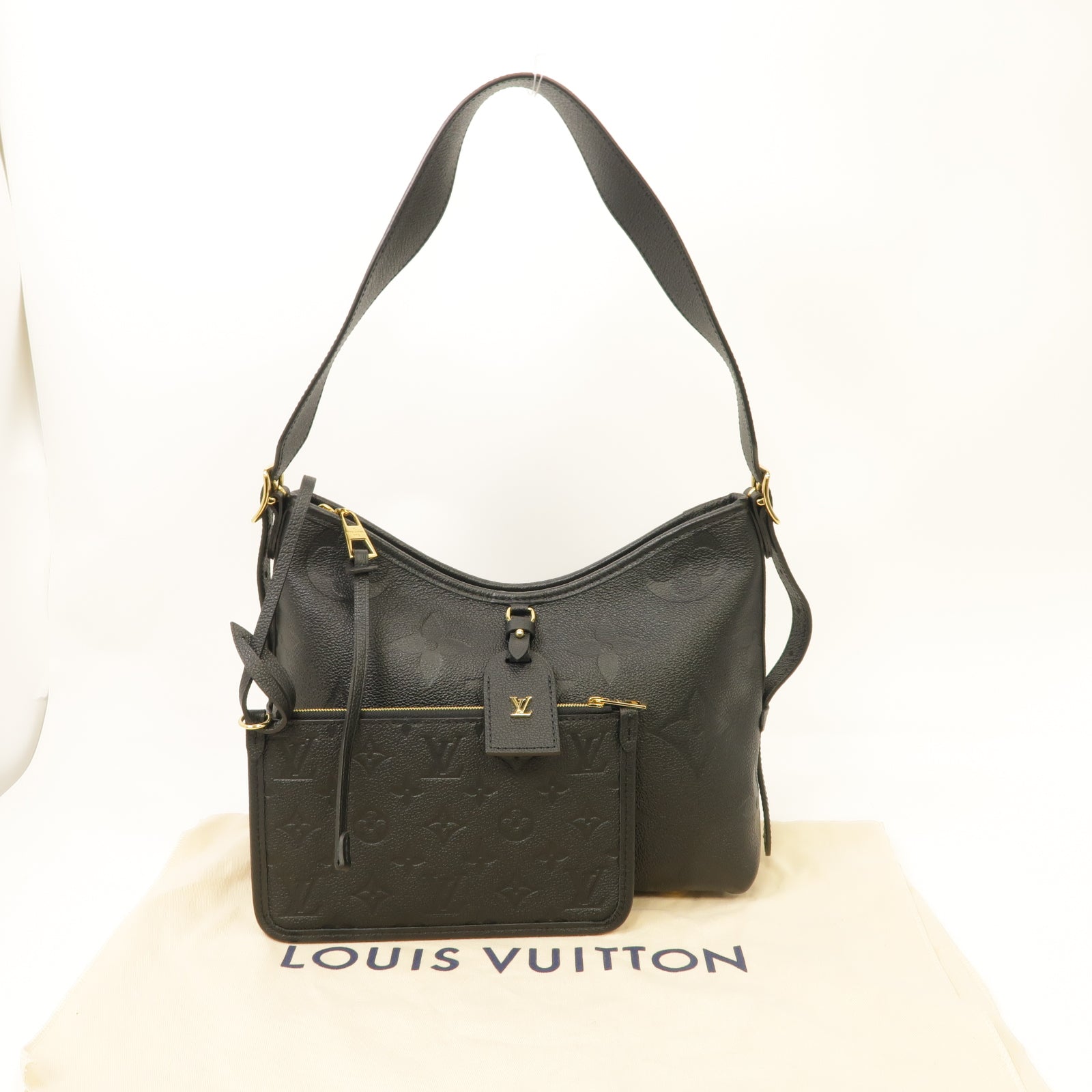 LOUIS VUITTON Monogram Empreinte CarryAll PM金扣肩背袋黑色