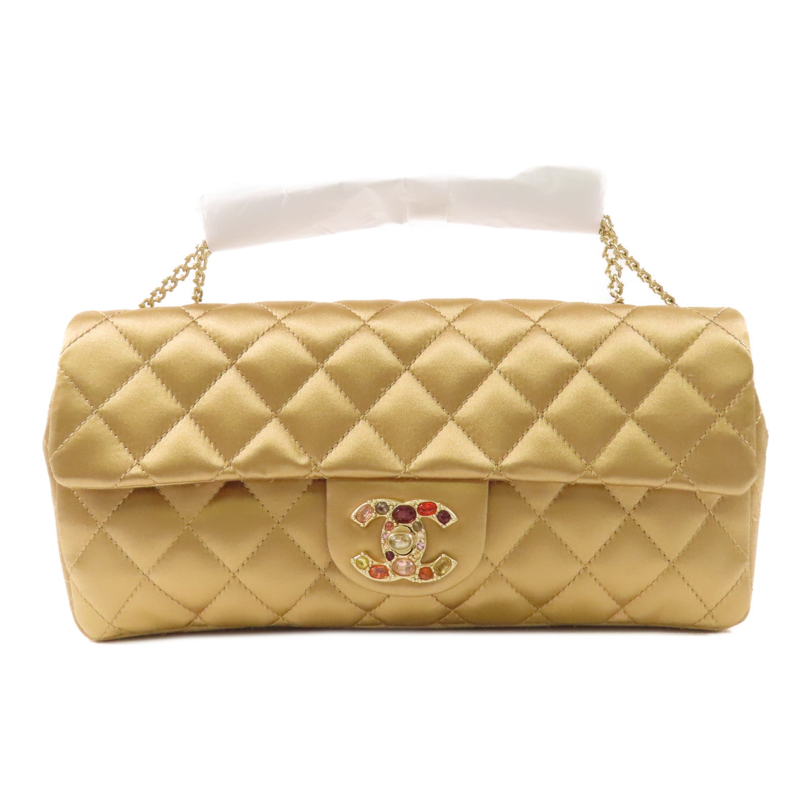 CHANEL 絲質Chain Shoulder Bag金扣鏈帶肩背袋