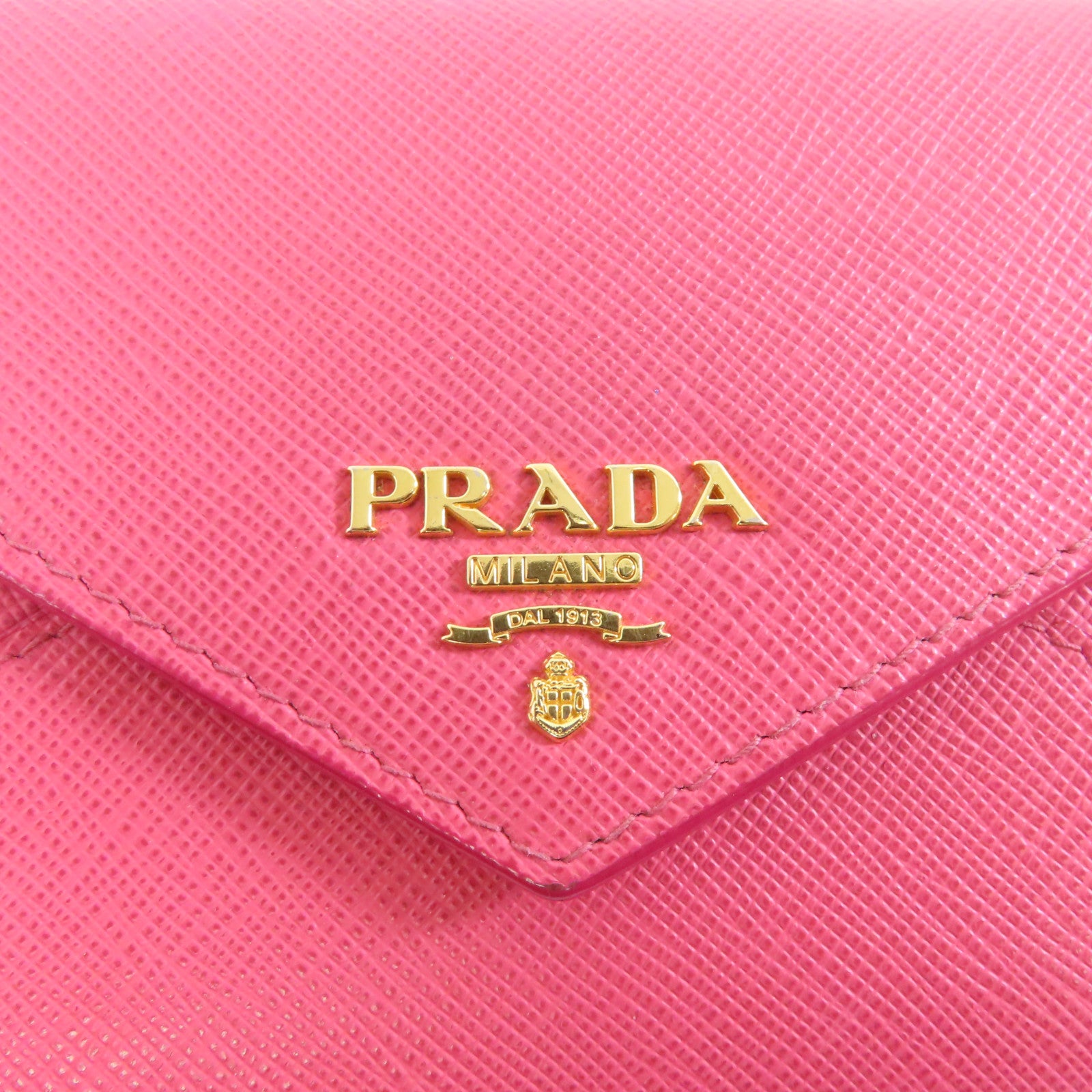 PRADA Saffiano皮革Long Wallet金扣長錢包粉紅色