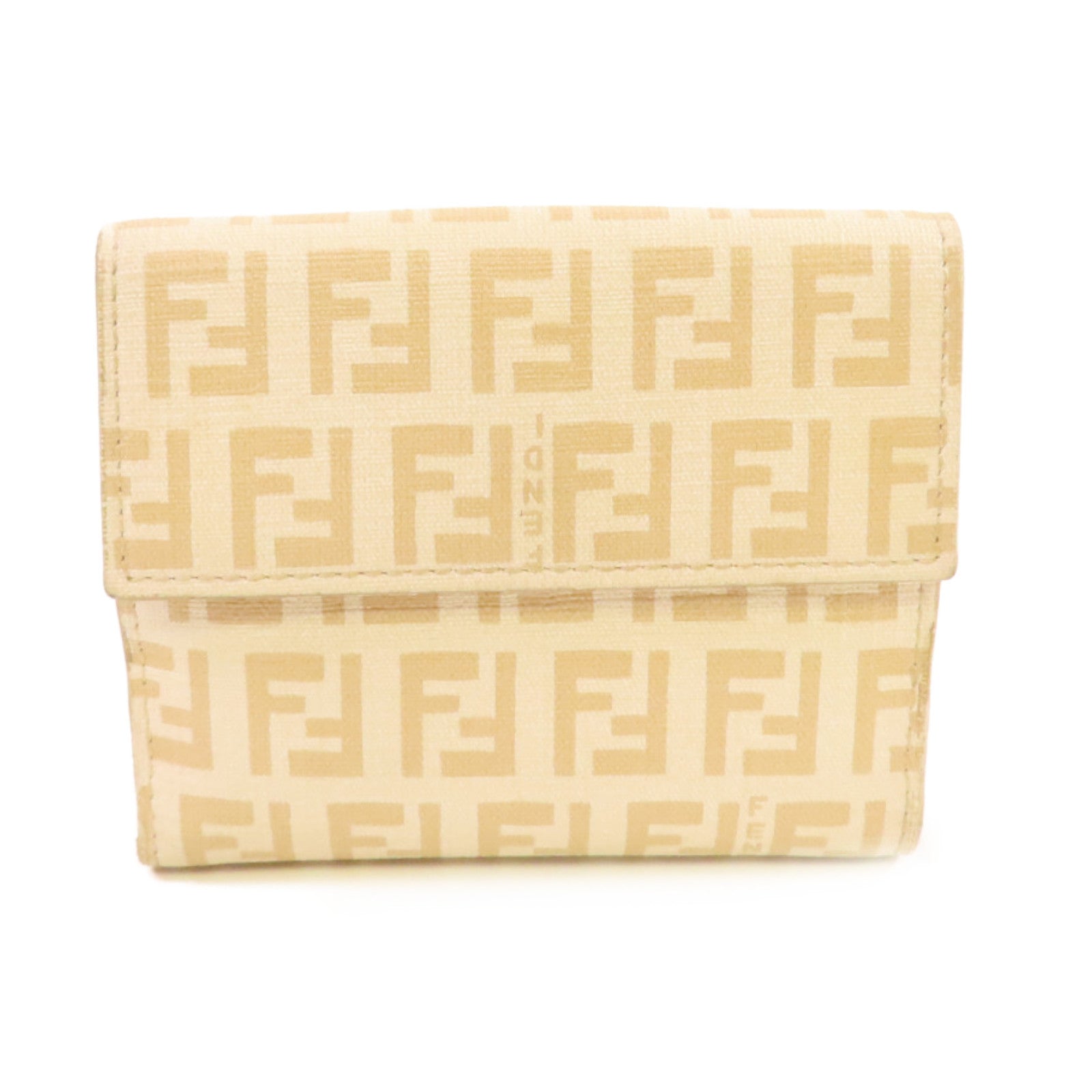 FENDI 塗層帆布Short Wallet金扣短錢包米白色