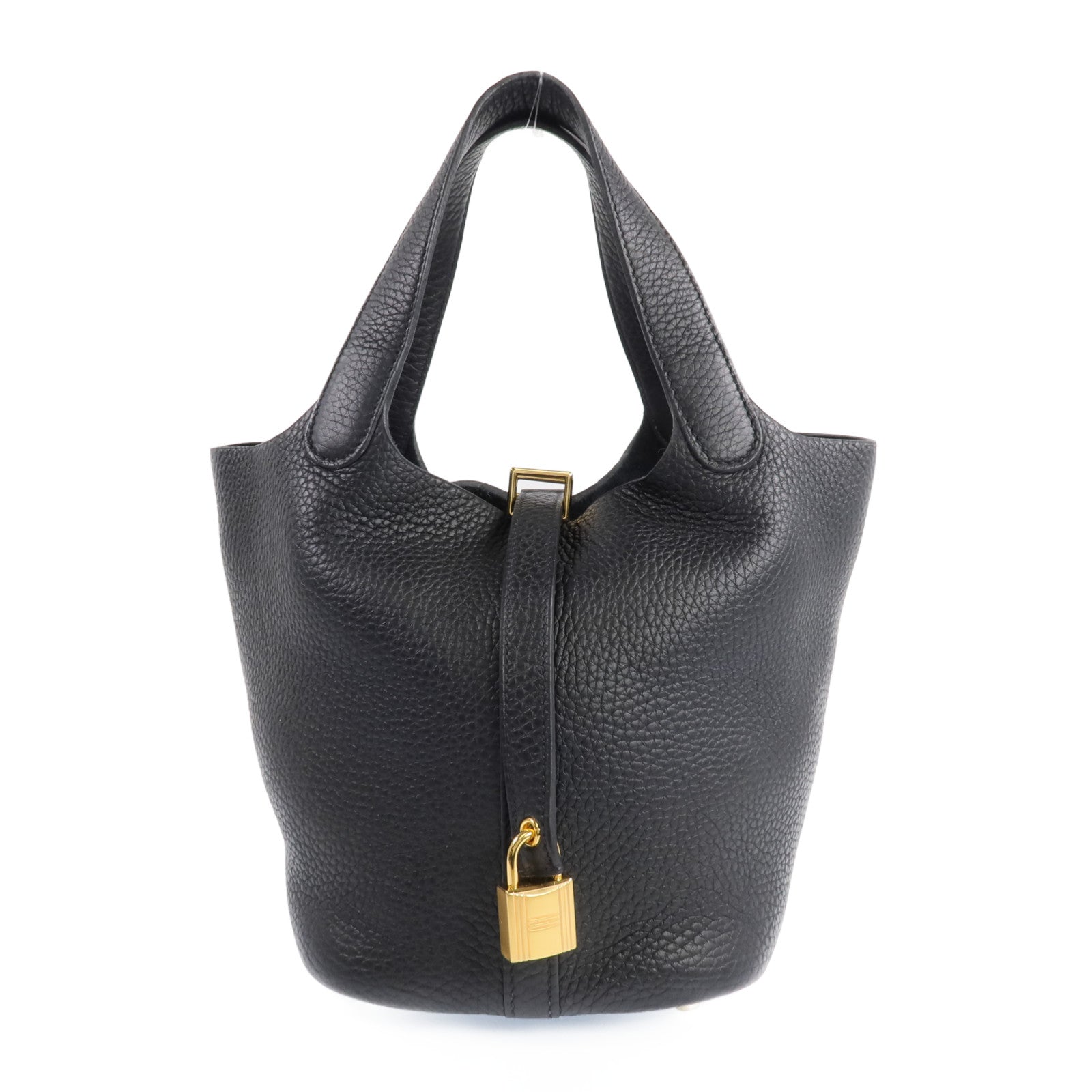 HERMES Clemence皮革Picotin PM金扣手挽袋Noir