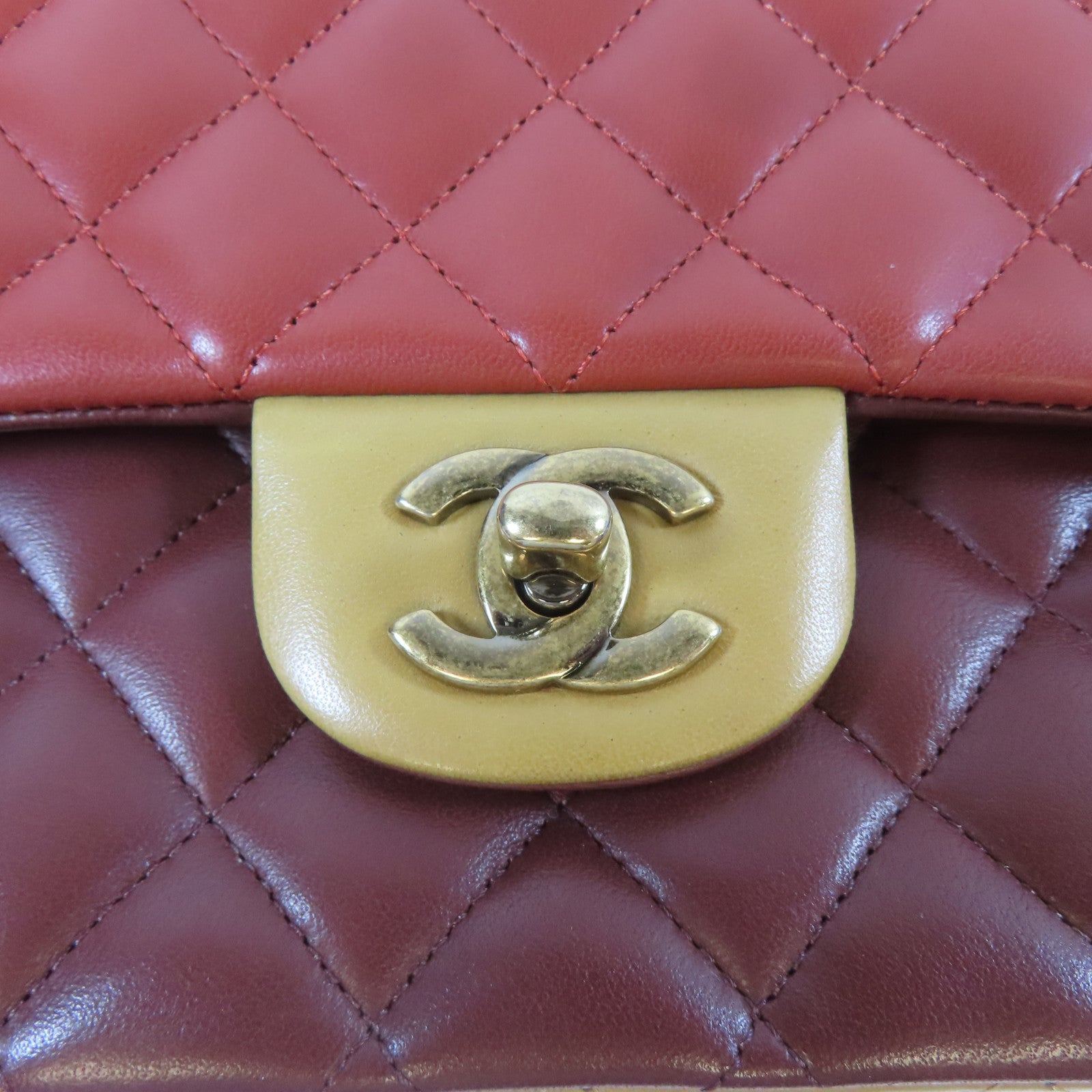 CHANEL 【激減優惠】菱格羊皮皮革Classic 25cm金扣鏈帶肩背袋紅色