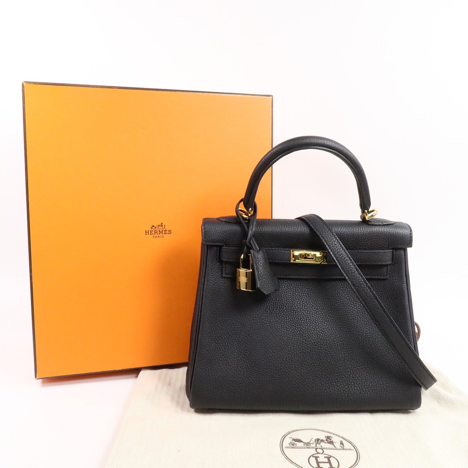 HERMES Togo皮革Kelly 25手挽肩背兩用袋Noir
