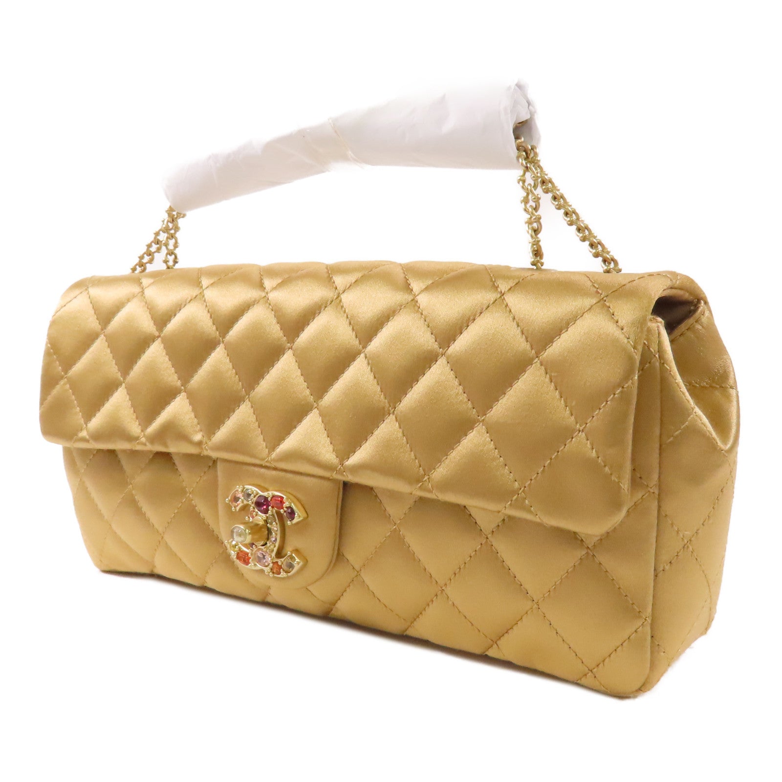 CHANEL 絲質Chain Shoulder Bag金扣鏈帶肩背袋