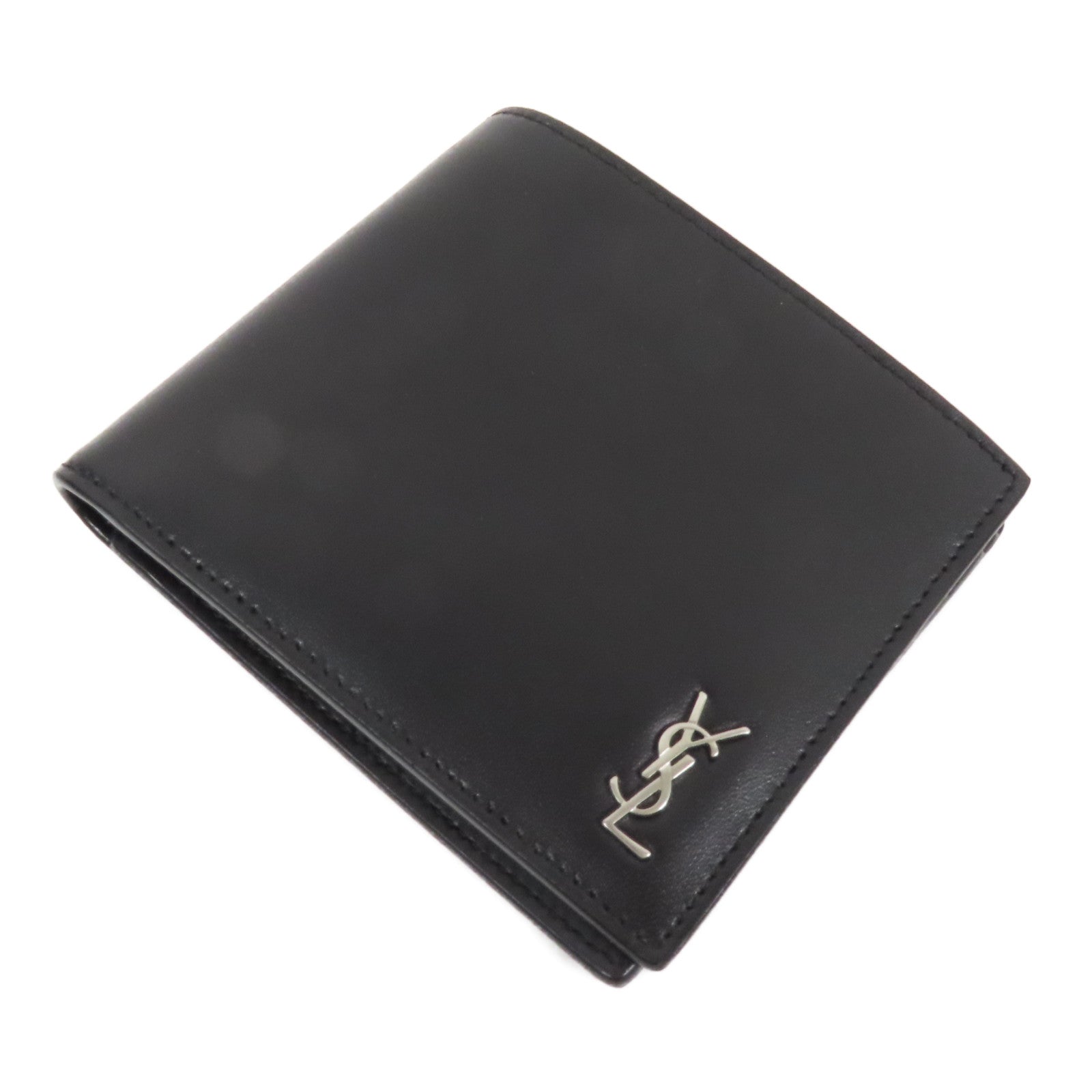 SAINT LAURENT 皮革Tiny Cassandre East/West Wallet皮革Bi-fold Wallet銀扣錢包