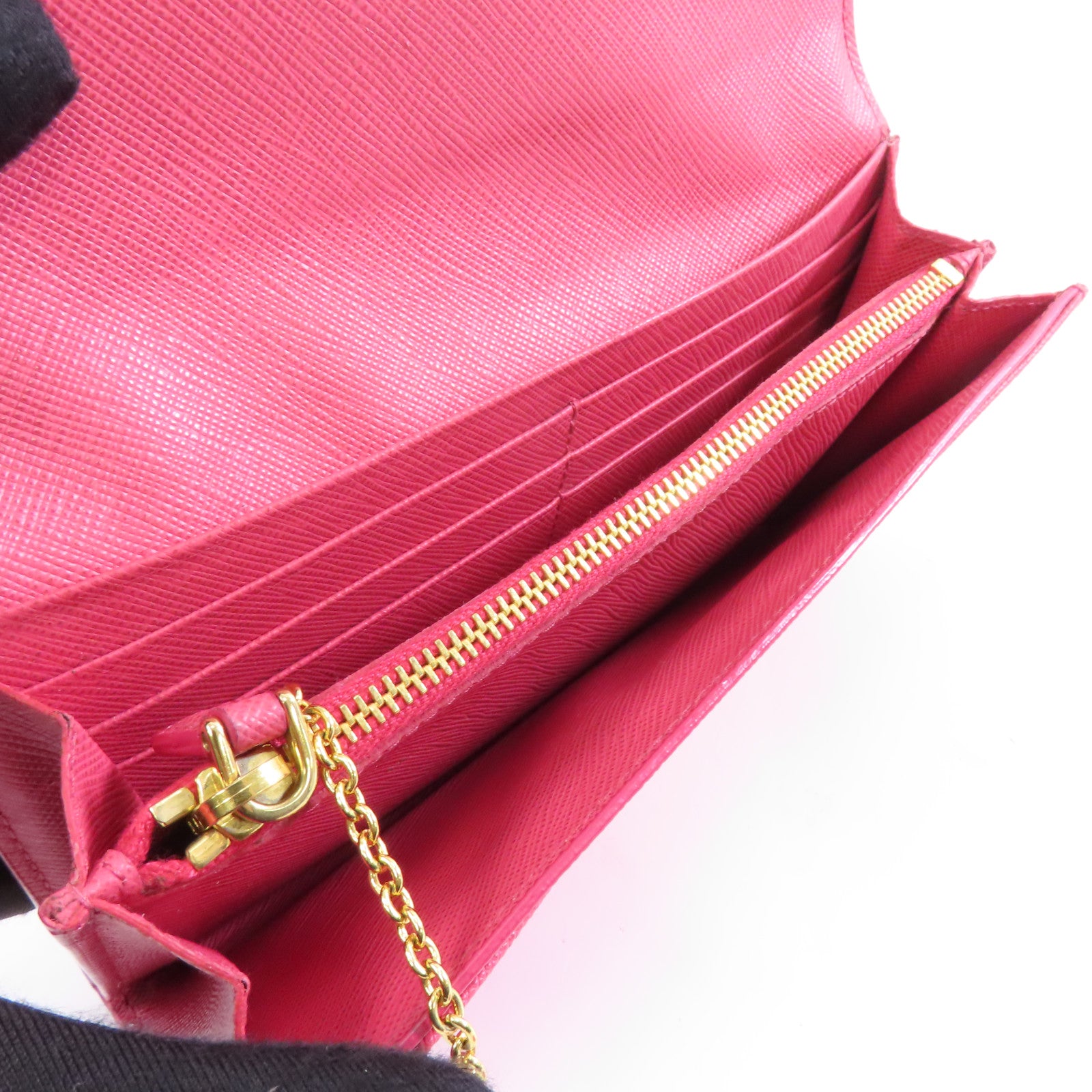 PRADA Saffiano皮革Long Wallet金扣長錢包粉紅色