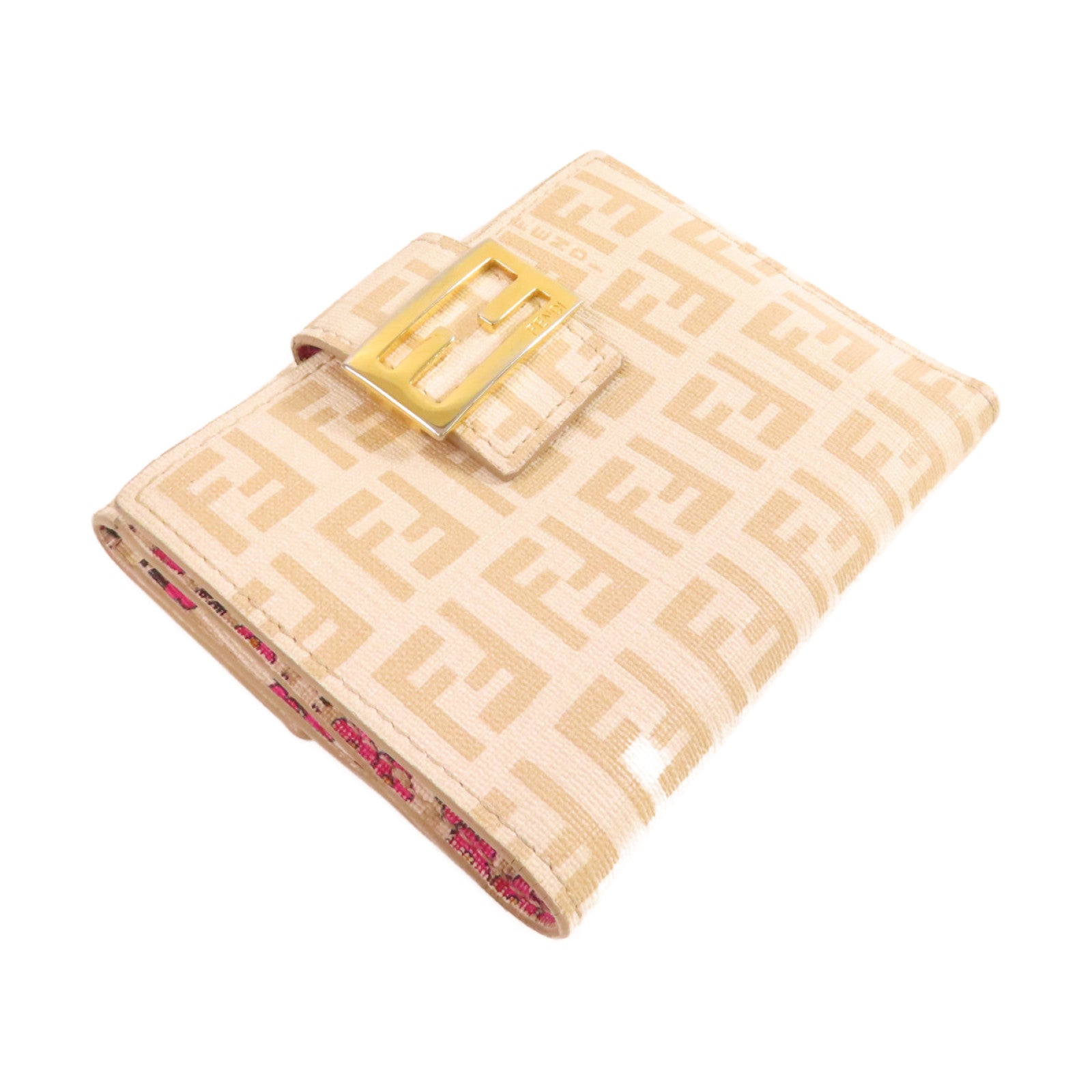 FENDI 塗層帆布Short Wallet金扣短錢包米白色