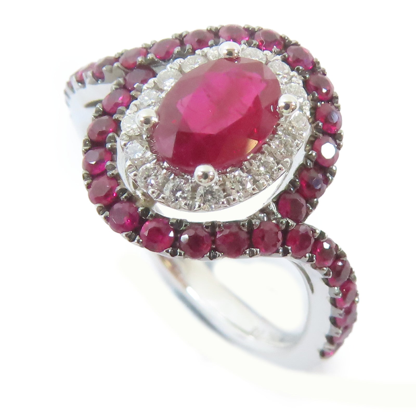 JEWELRY 【激減優惠】18K白金Ruby Ring 0.79ct/0.65ct紅寶石0.14ct鑽石戒指US#6
