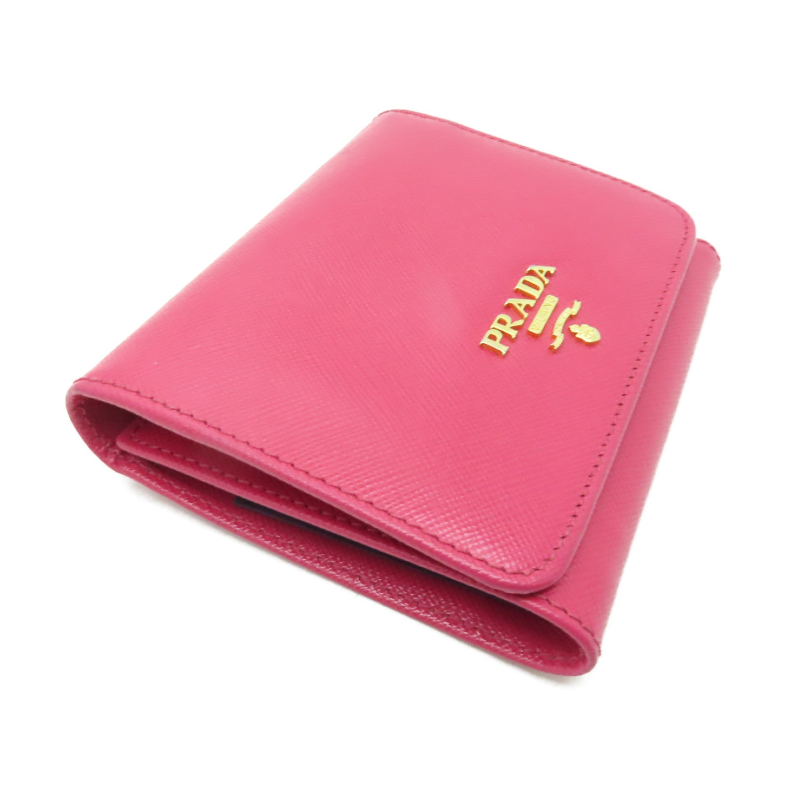PRADA 【清倉大減價】牛皮皮革Wallet金扣錢包粉紅色