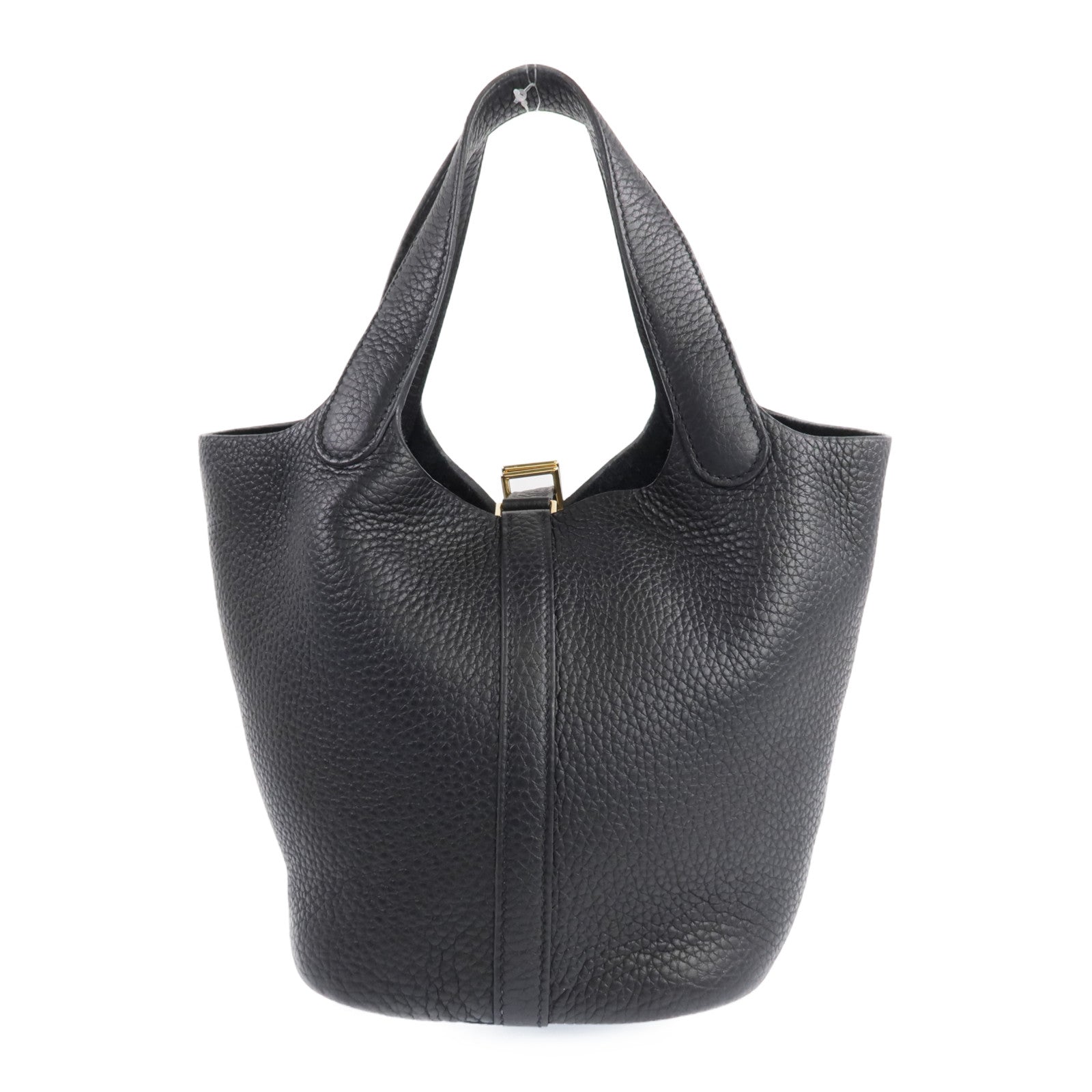HERMES Clemence皮革Picotin PM金扣手挽袋Noir