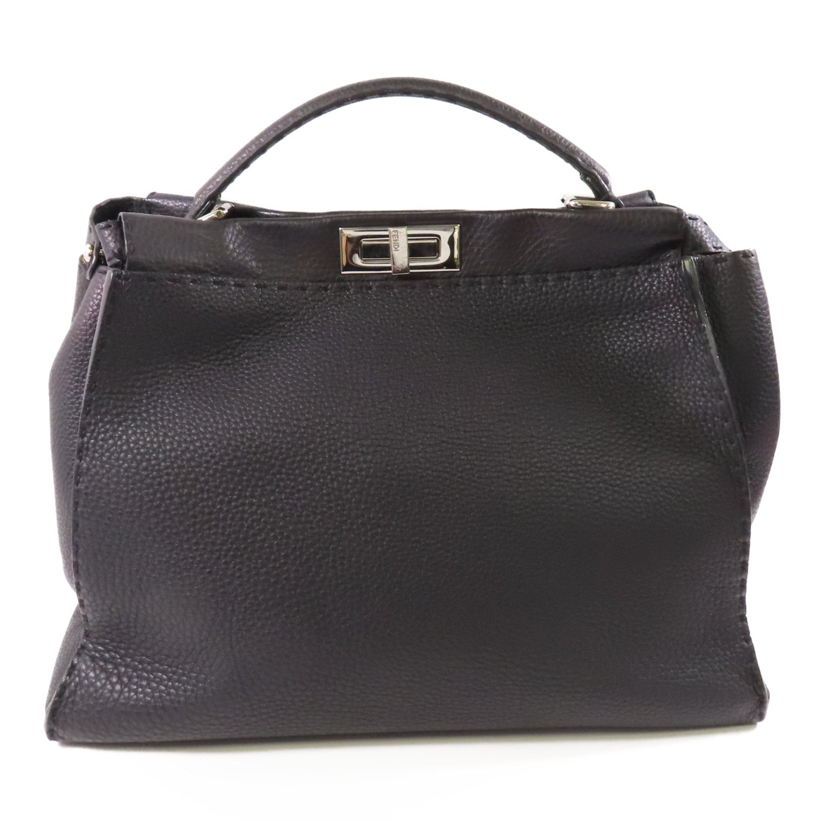 FENDI SHW Peekaboo 2 Way Shoulder Bag Handbag Calfskin Leather Black