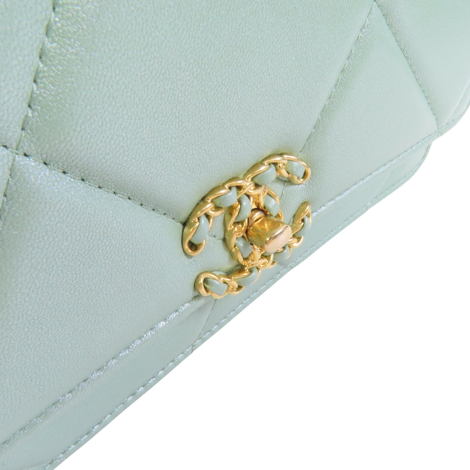 CHANEL CC GHW Chanel 19 WOC Hand Shoulder Bag Lambskin Leather Light Green