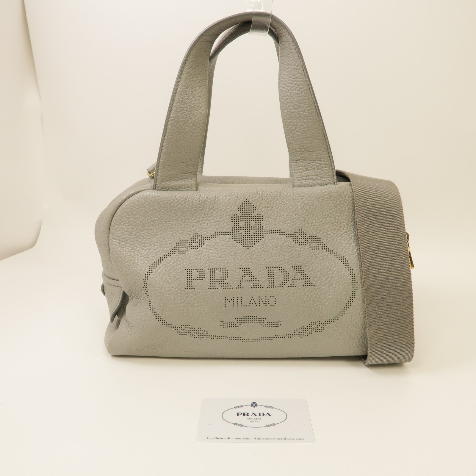 PRADA 牛皮皮革Shoulder Bag金扣手挽肩背兩用袋灰色