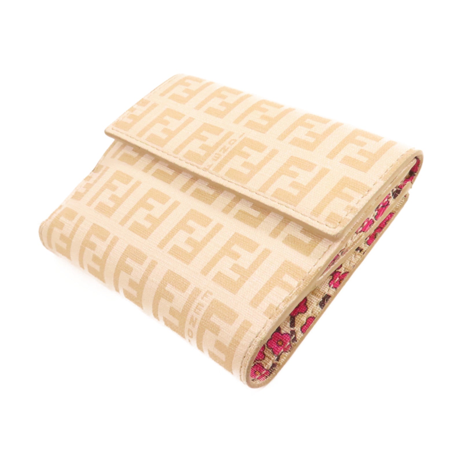 FENDI 塗層帆布Short Wallet金扣短錢包米白色