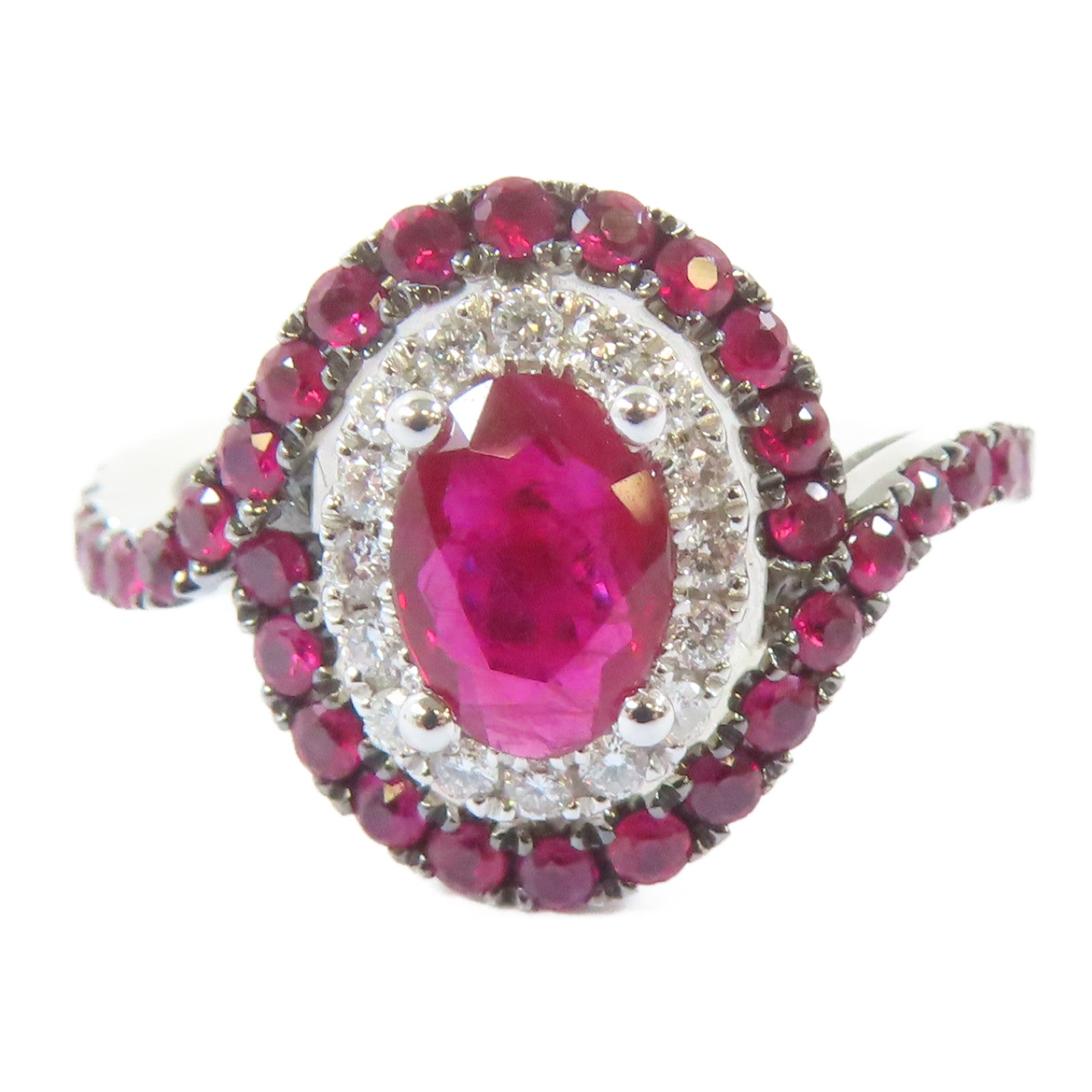 JEWELRY 【激減優惠】18K白金Ruby Ring 0.79ct/0.65ct紅寶石0.14ct鑽石戒指US#6