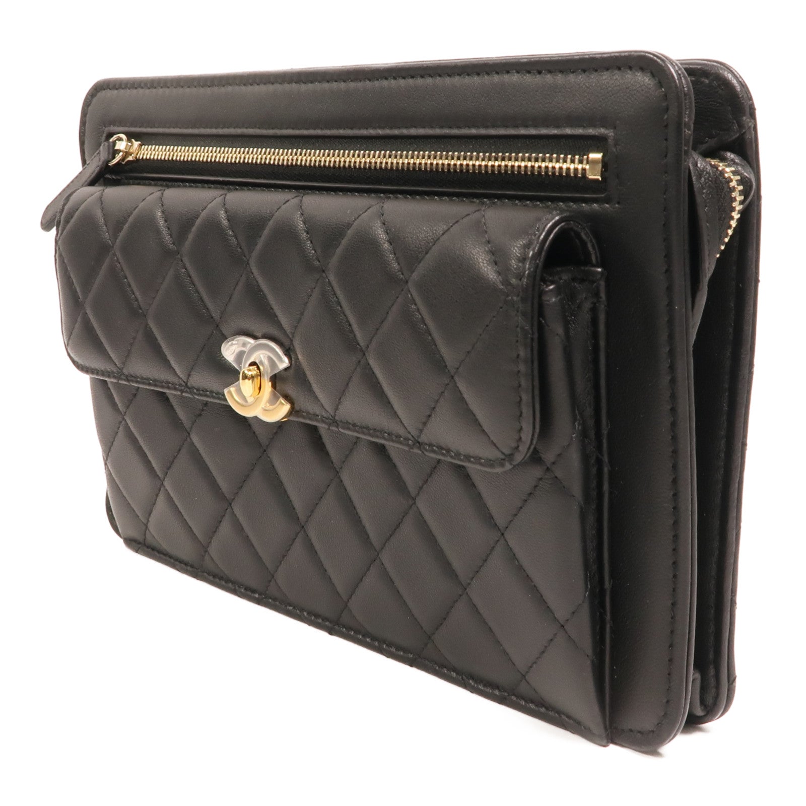 CHANEL 羊皮皮革Clutch金扣手拿包