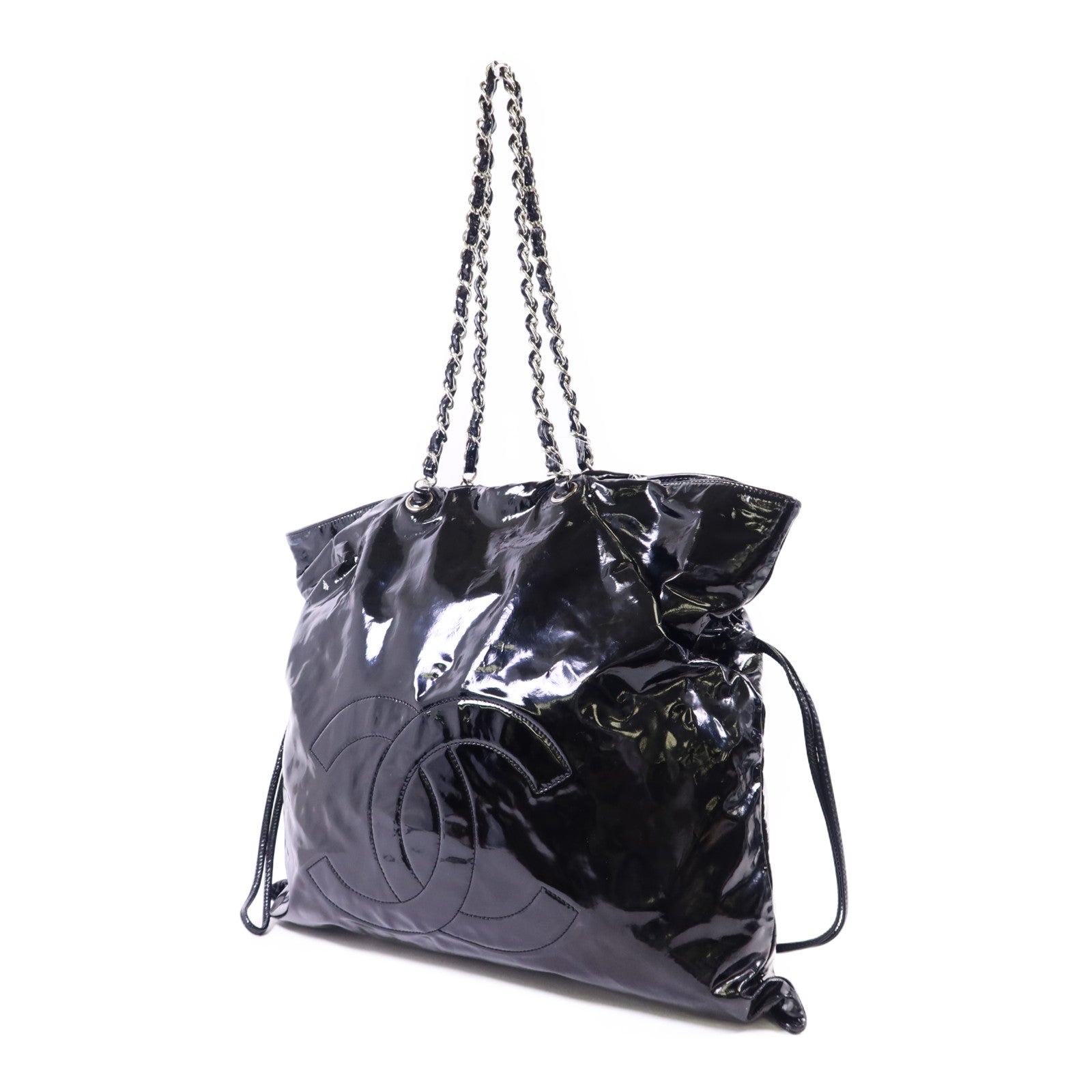 CHANEL 漆皮皮革Shoulder Bag銀扣鏈帶肩背帶