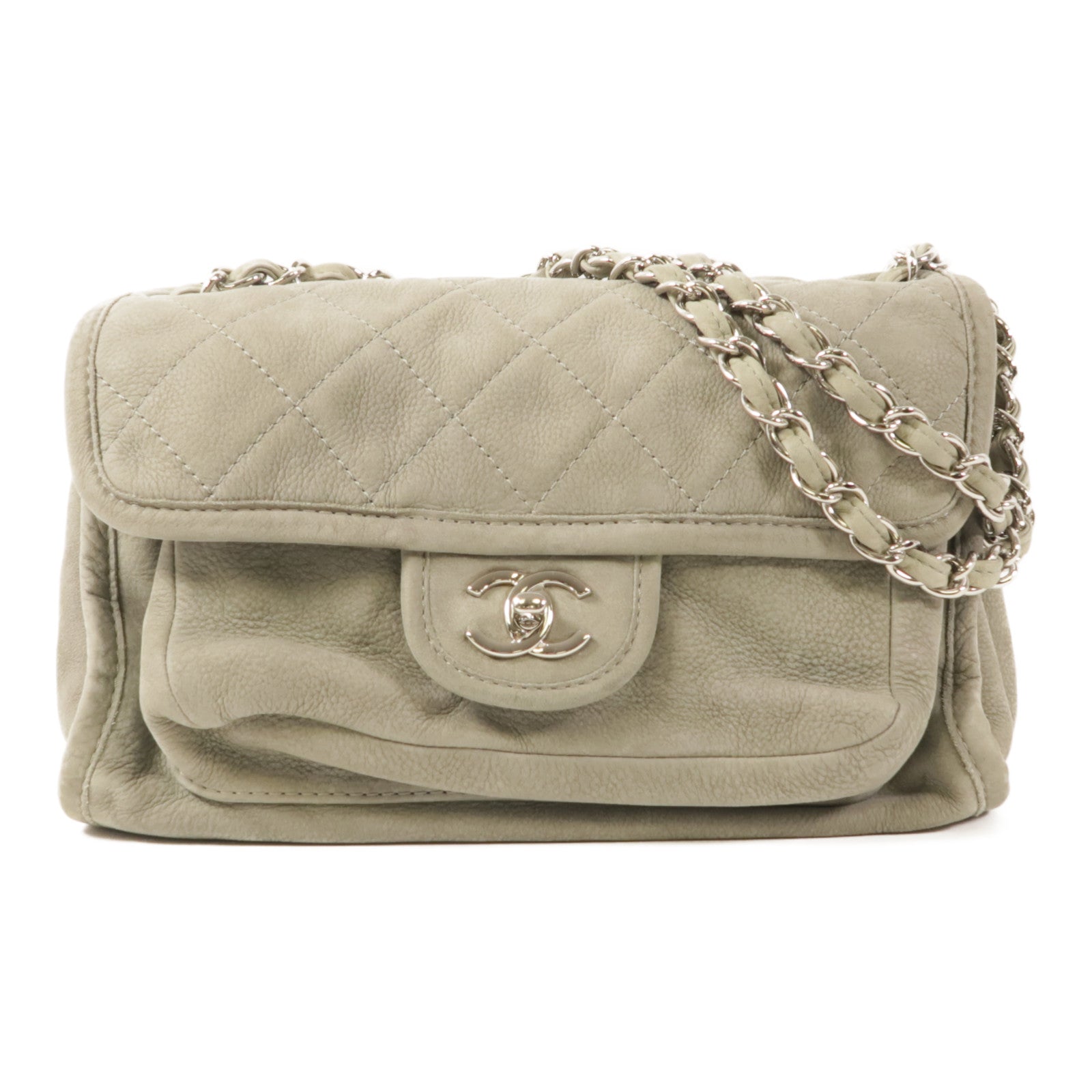CHANEL 麂皮皮革Chain Shoulder銀扣鏈帶肩背袋