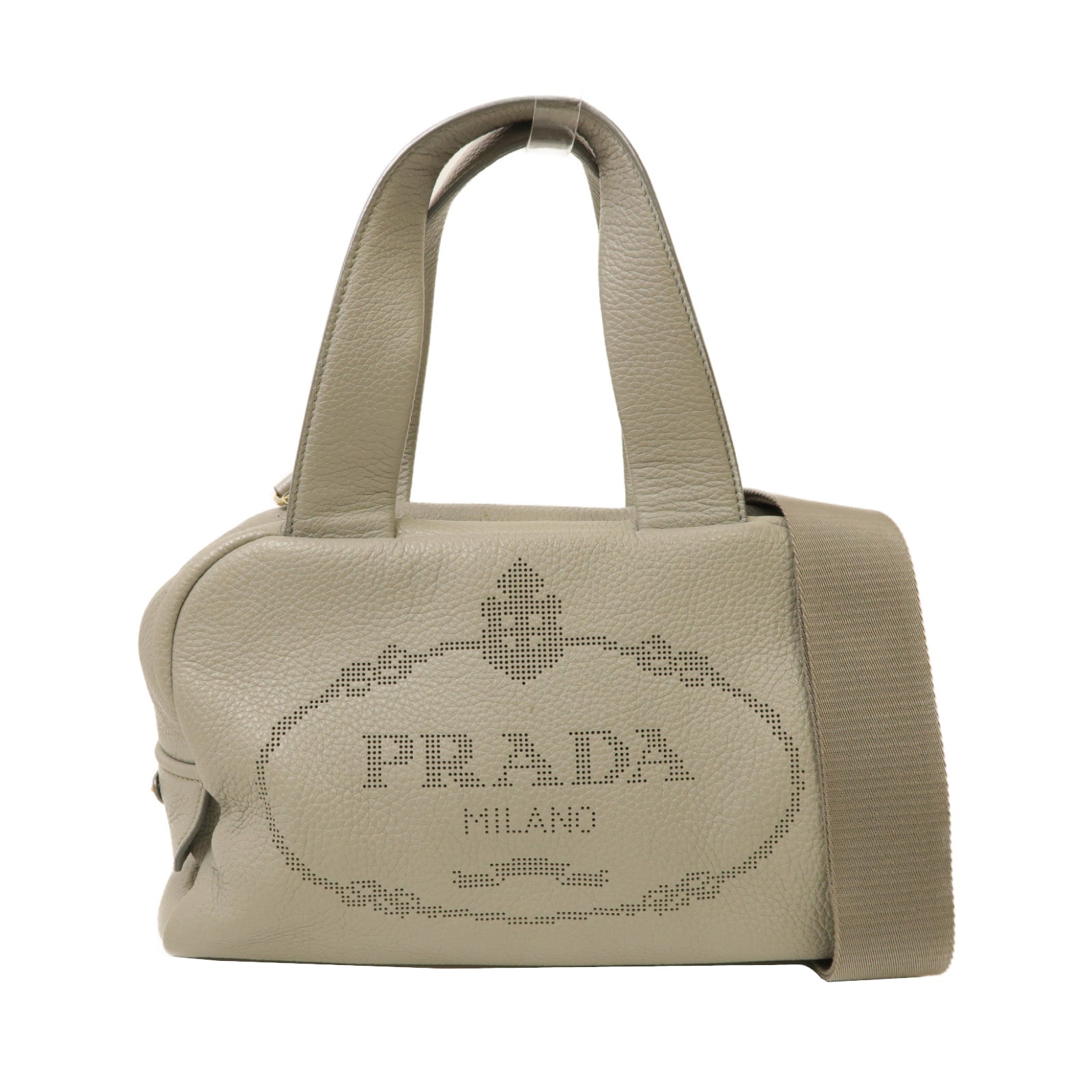 PRADA 牛皮皮革Shoulder Bag金扣手挽肩背兩用袋灰色