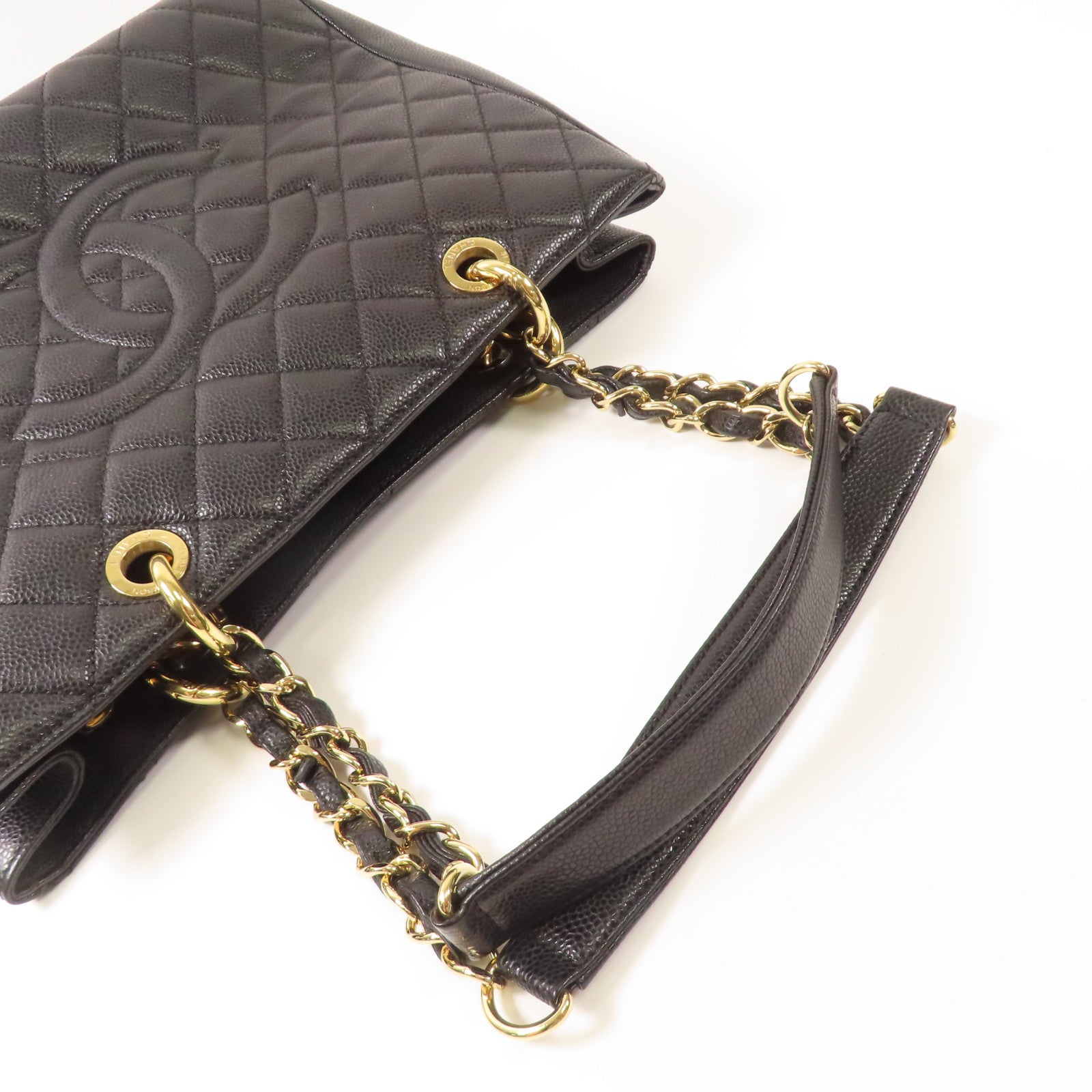 CHANEL 牛皮皮革GST Grand Shopping Tote Bag金扣鏈帶肩背袋
