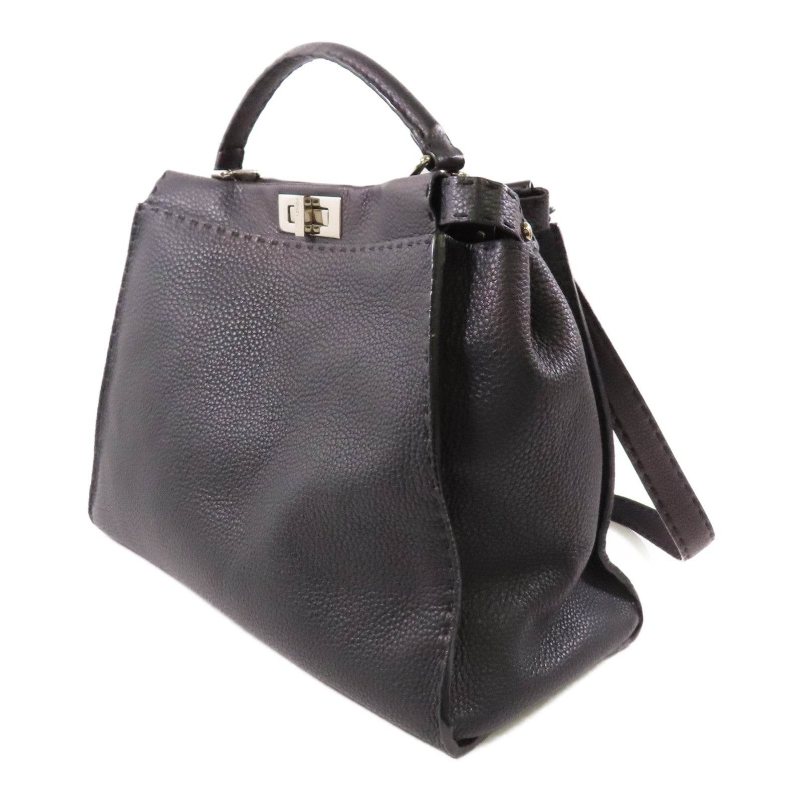 FENDI SHW Peekaboo 2 Way Shoulder Bag Handbag Calfskin Leather Black