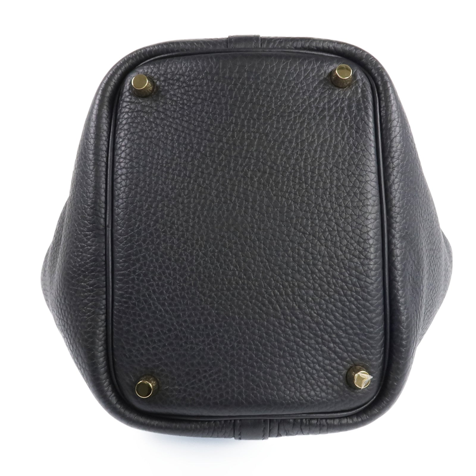 HERMES Clemence皮革Picotin PM金扣手挽袋Noir