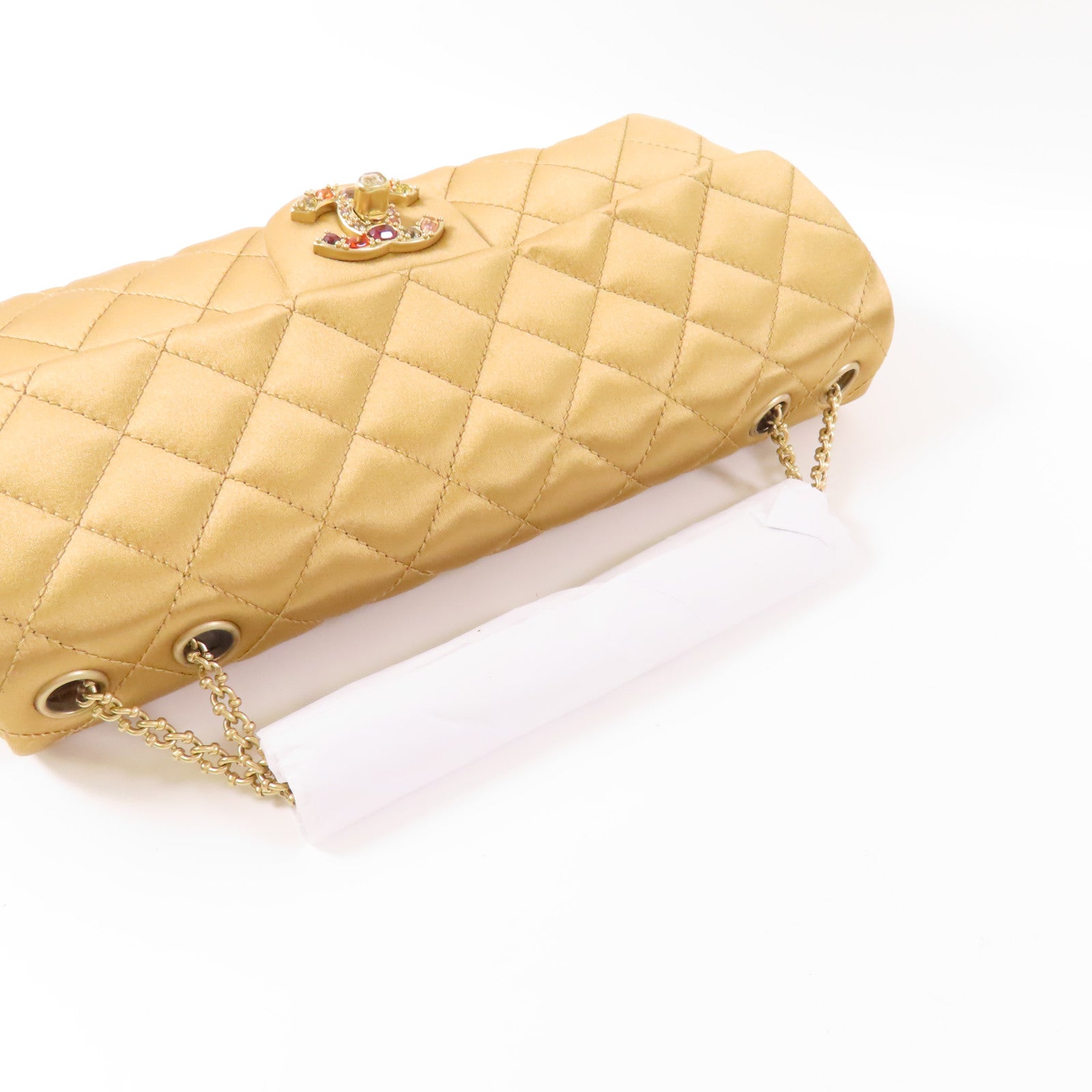 CHANEL 絲質Chain Shoulder Bag金扣鏈帶肩背袋