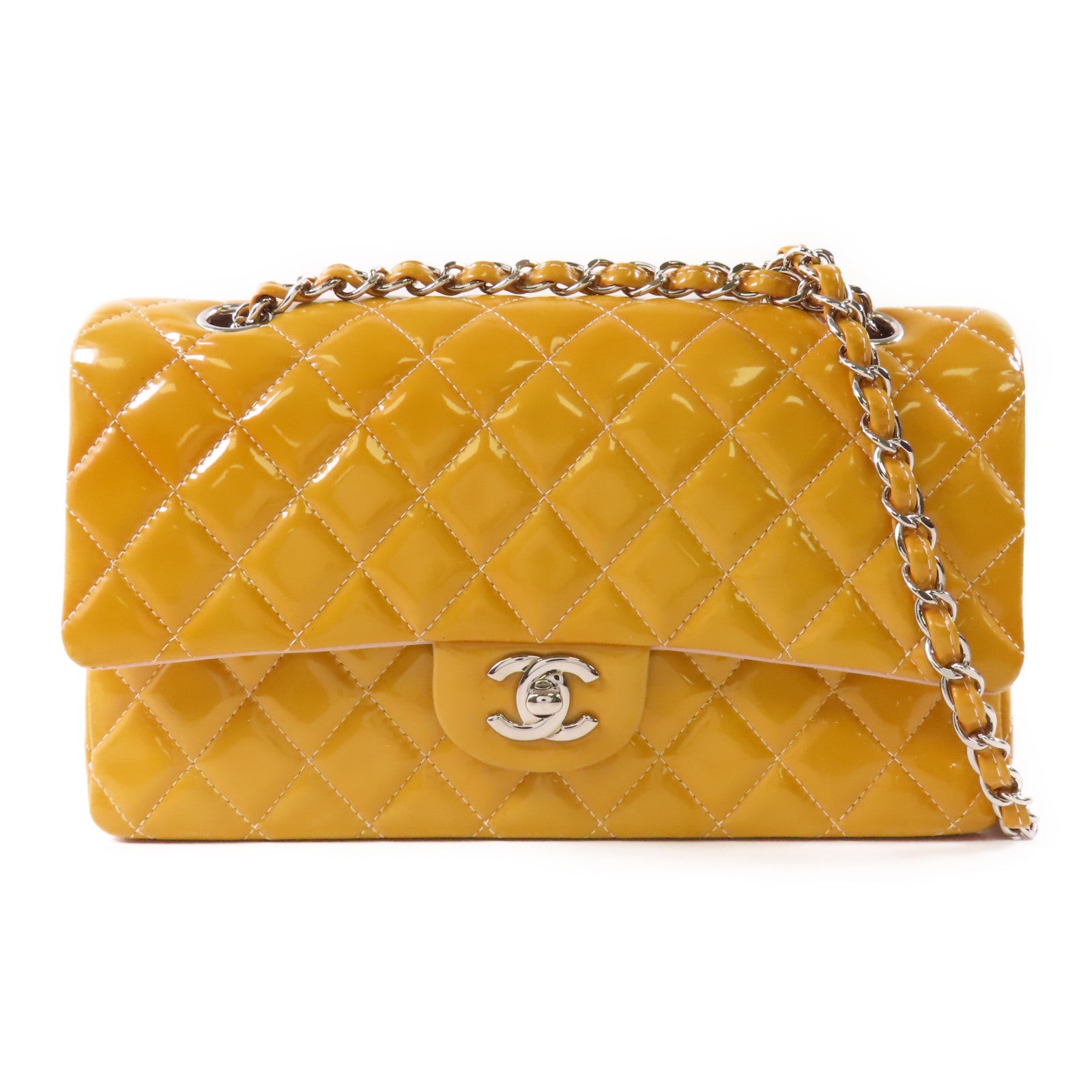 CHANEL 漆皮皮革Classic 25銀扣鏈帶肩背袋