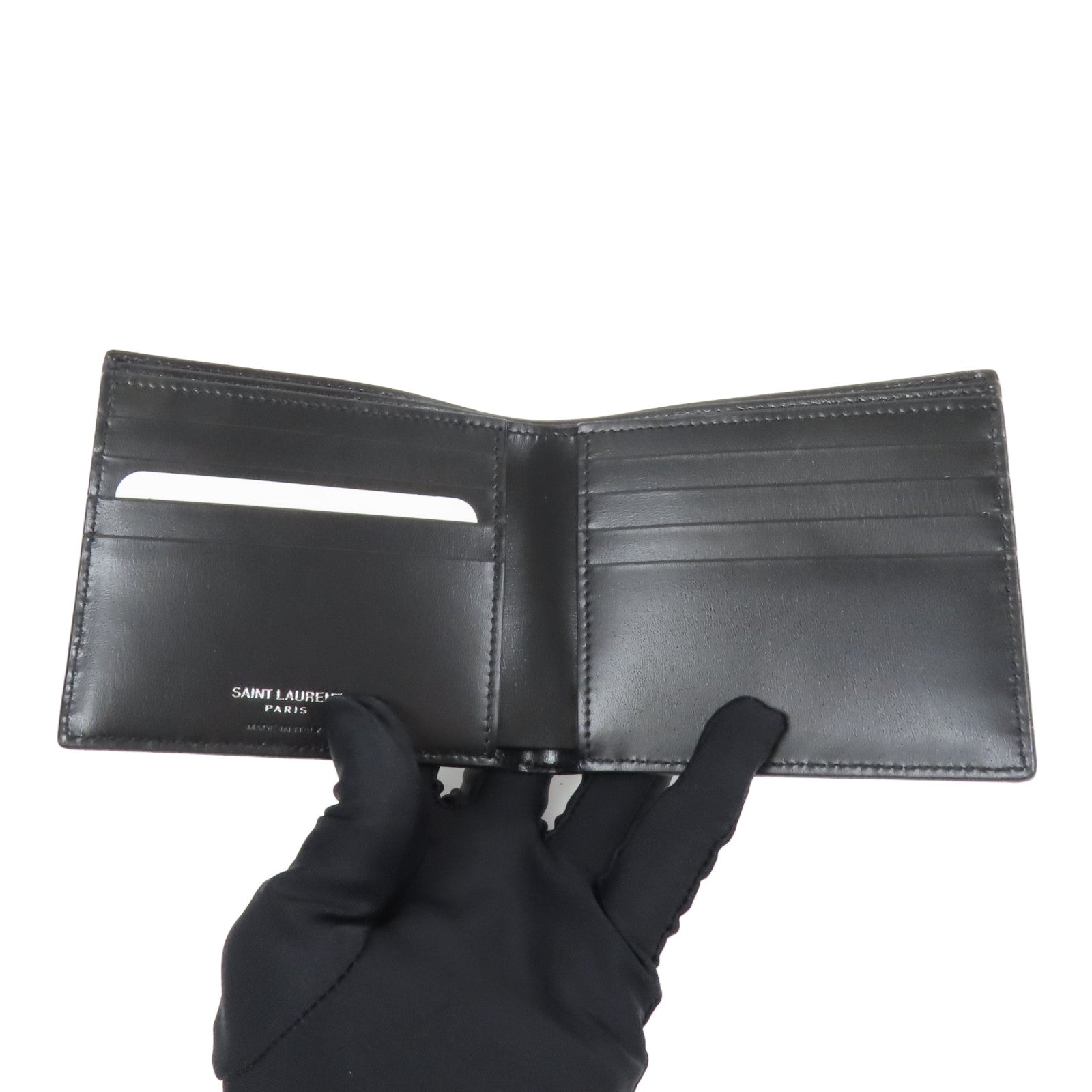 SAINT LAURENT 皮革Tiny Cassandre East/West Wallet皮革Bi-fold Wallet銀扣錢包