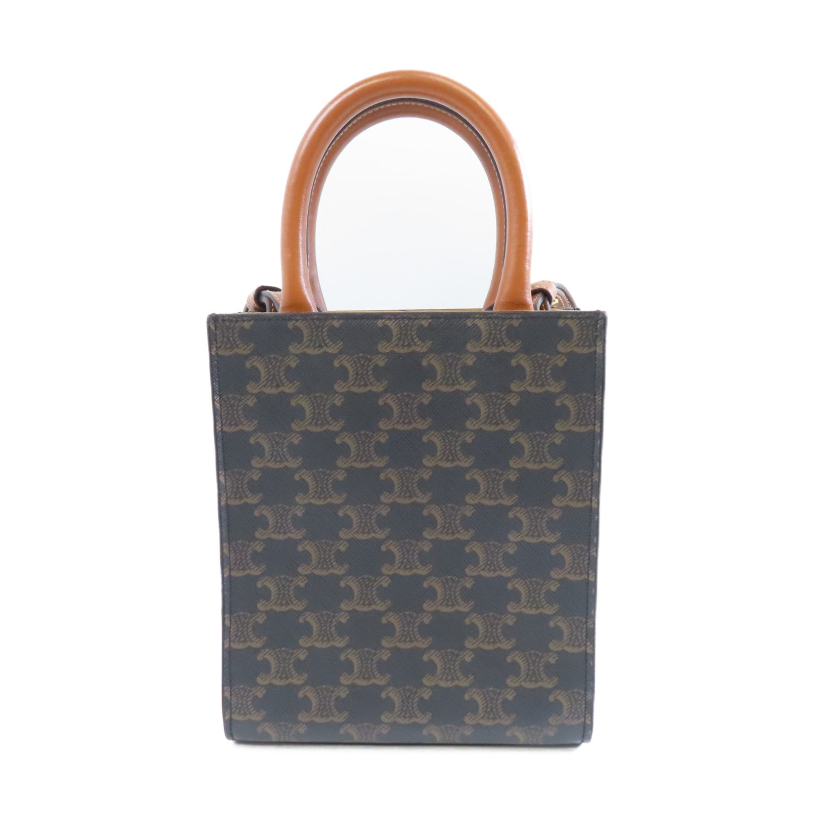 CELINE Triomphe帆布Mini Vertical Cabas金扣手挽肩背兩用袋啡色