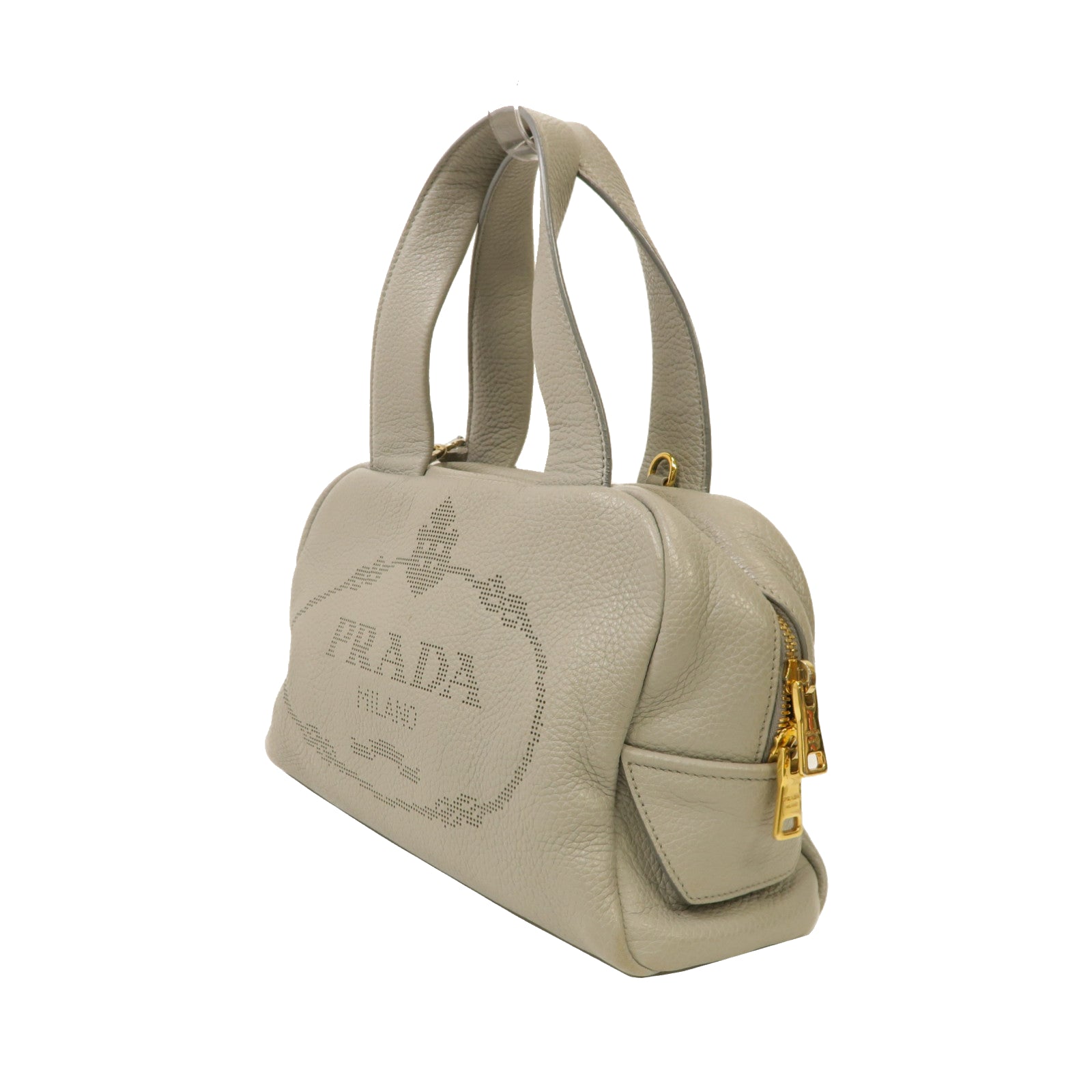 PRADA 牛皮皮革Shoulder Bag金扣手挽肩背兩用袋灰色