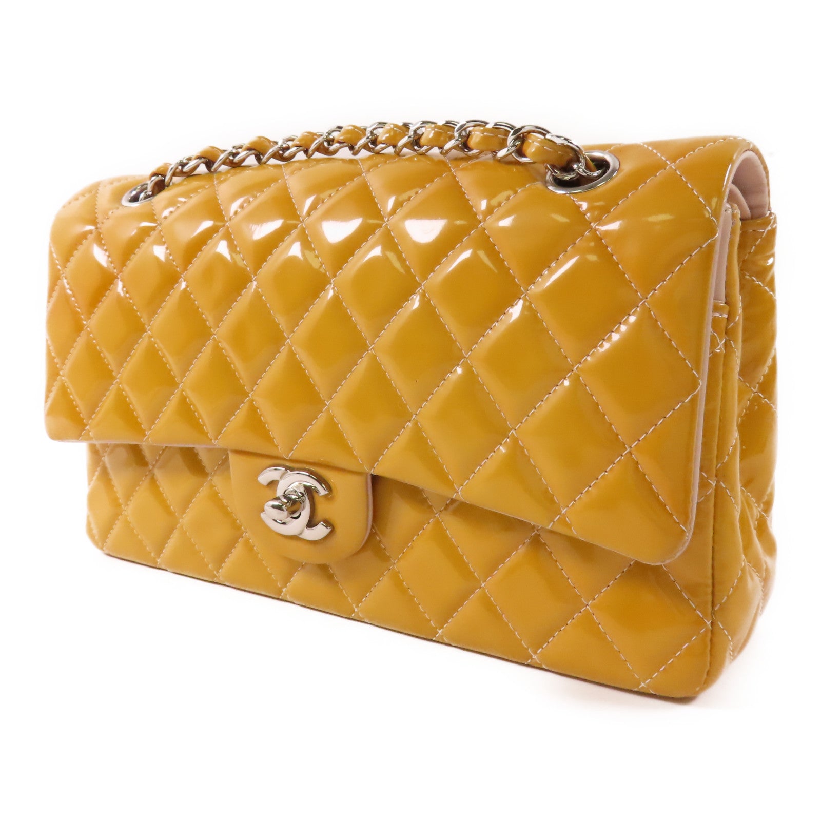 CHANEL 漆皮皮革Classic 25銀扣鏈帶肩背袋