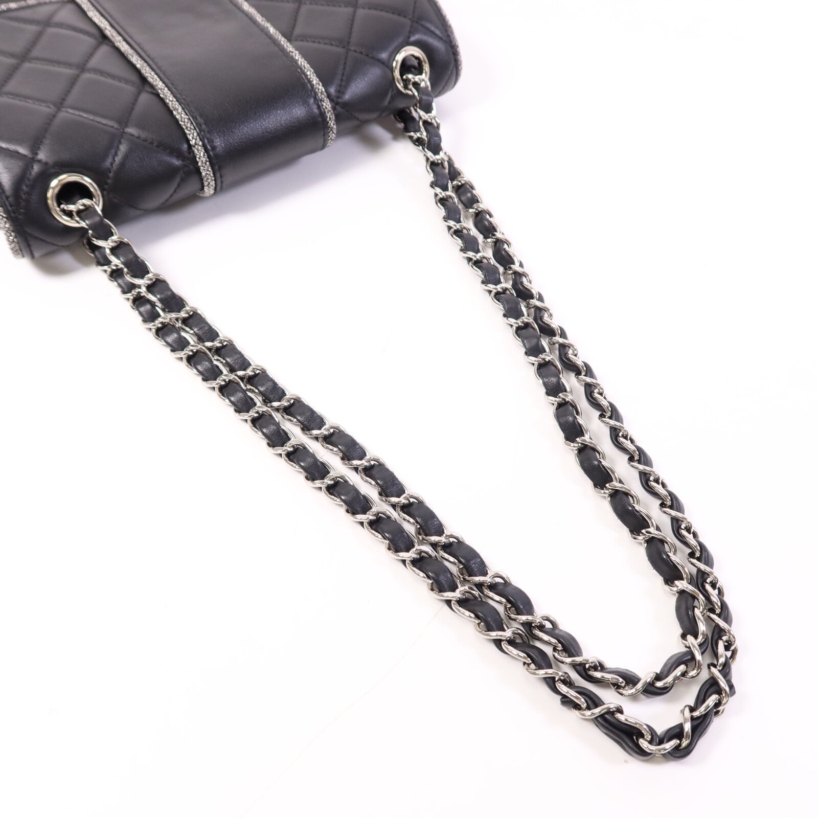 CHANEL 牛皮皮革Chain Shoulder Bag銀扣鏈帶肩背袋