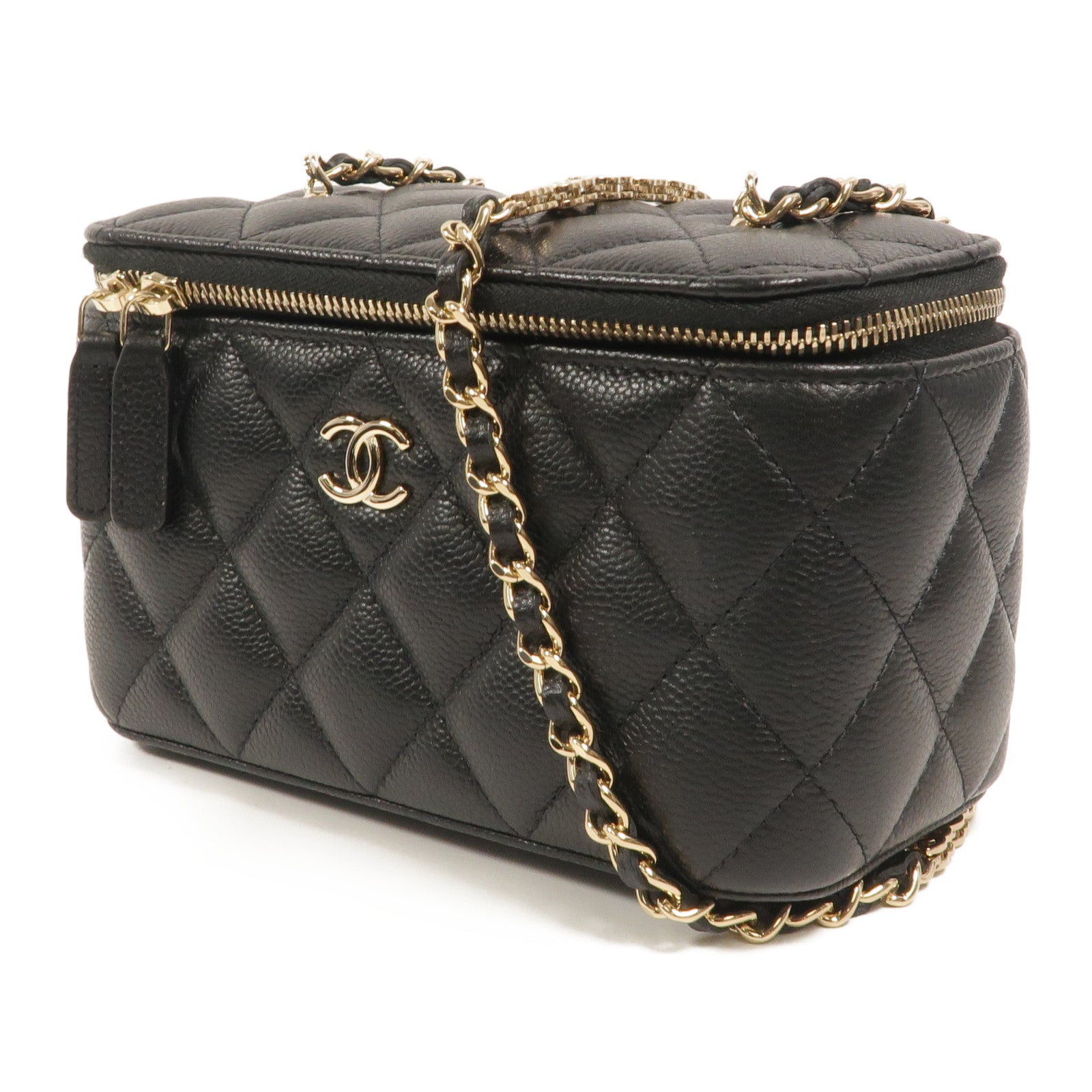 CHANEL 牛皮皮革Vanity Case鏈帶肩背袋