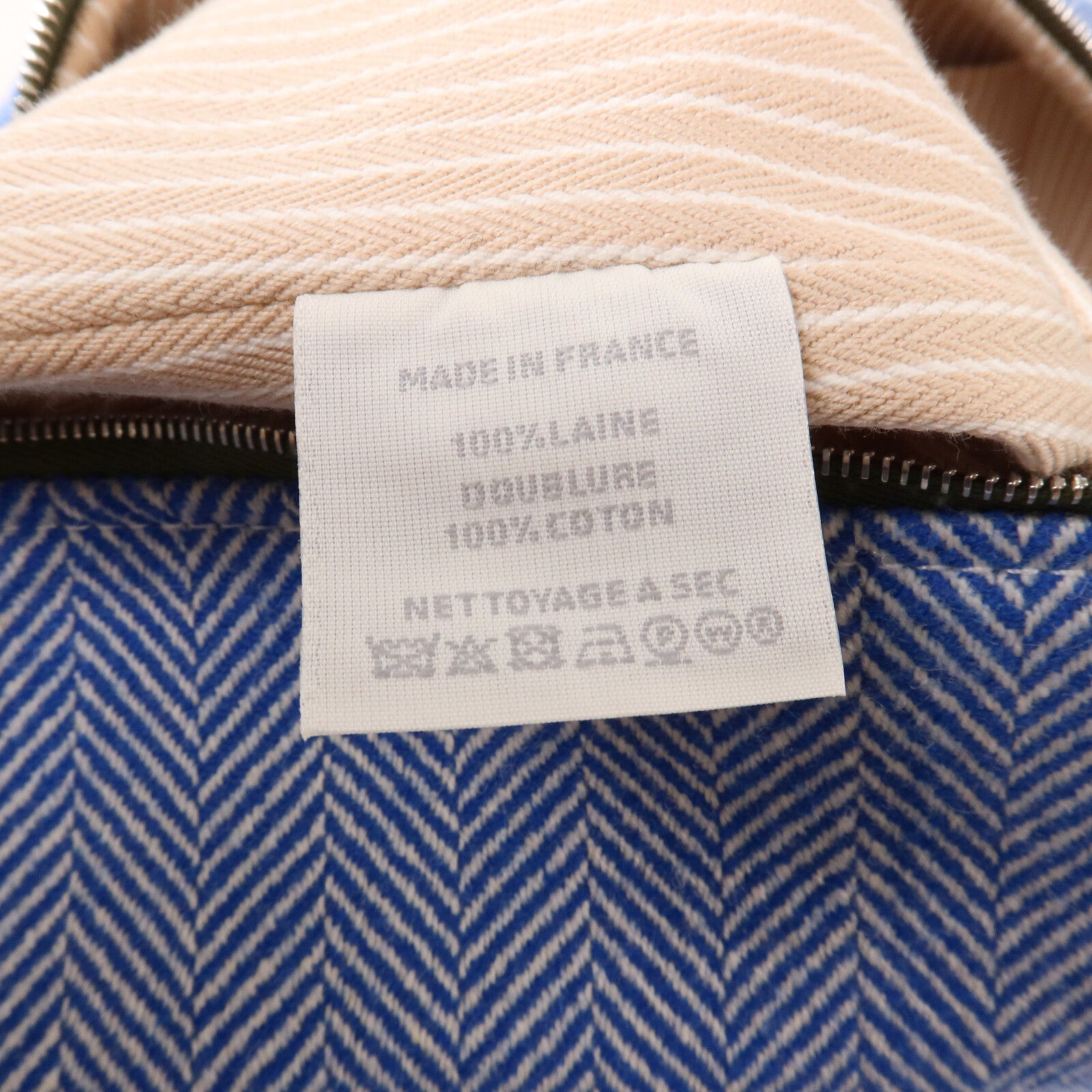 HERMES 羊毛/帆布Animaux Blocks Case Large手挽袋Bleu Gitane