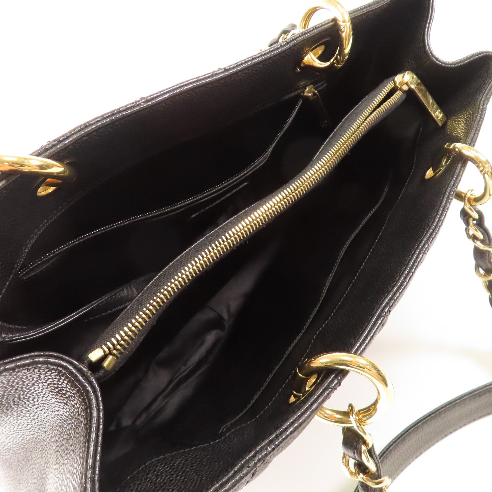 CHANEL 牛皮皮革GST Grand Shopping Tote Bag金扣鏈帶肩背袋