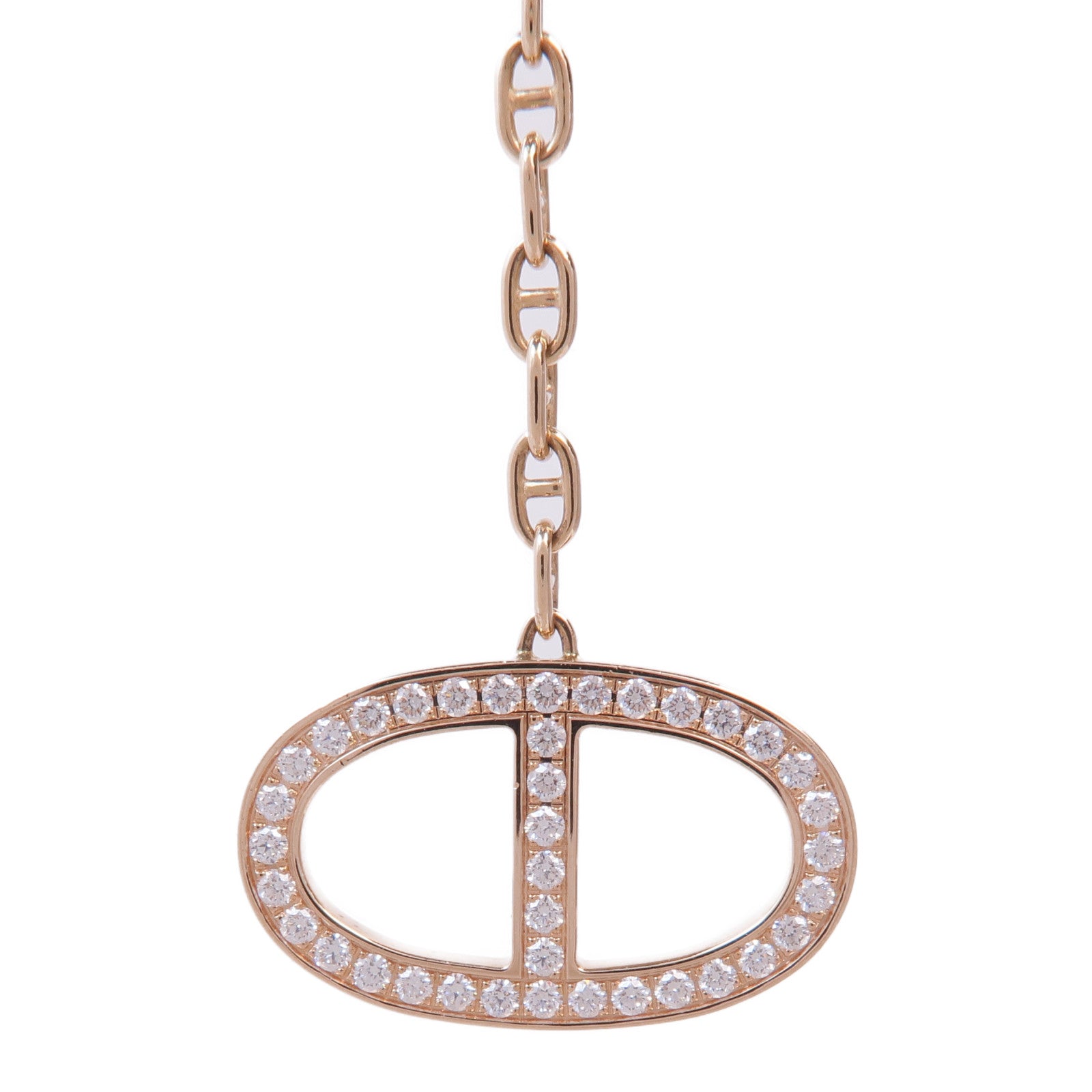 HERMES 18K玫瑰金Chaine d'ancre Contour pendant鑽石項鍊