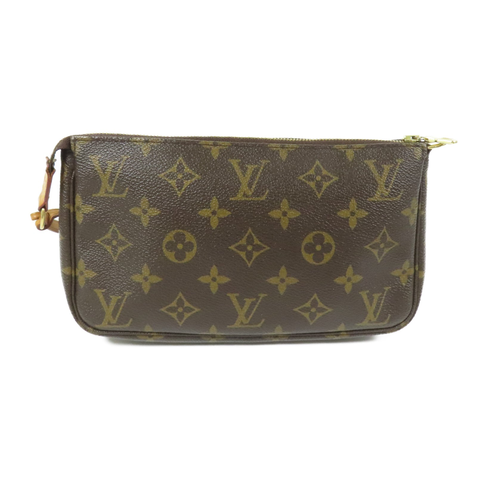 LOUIS VUITTON Monogram Pochette Accessoires金扣手挽袋棕色