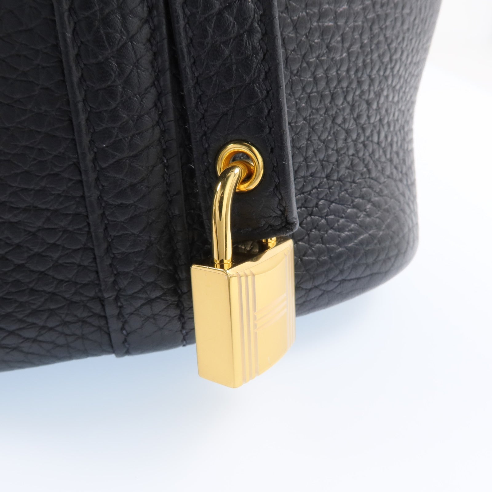 HERMES Clemence皮革Picotin PM金扣手挽袋Noir