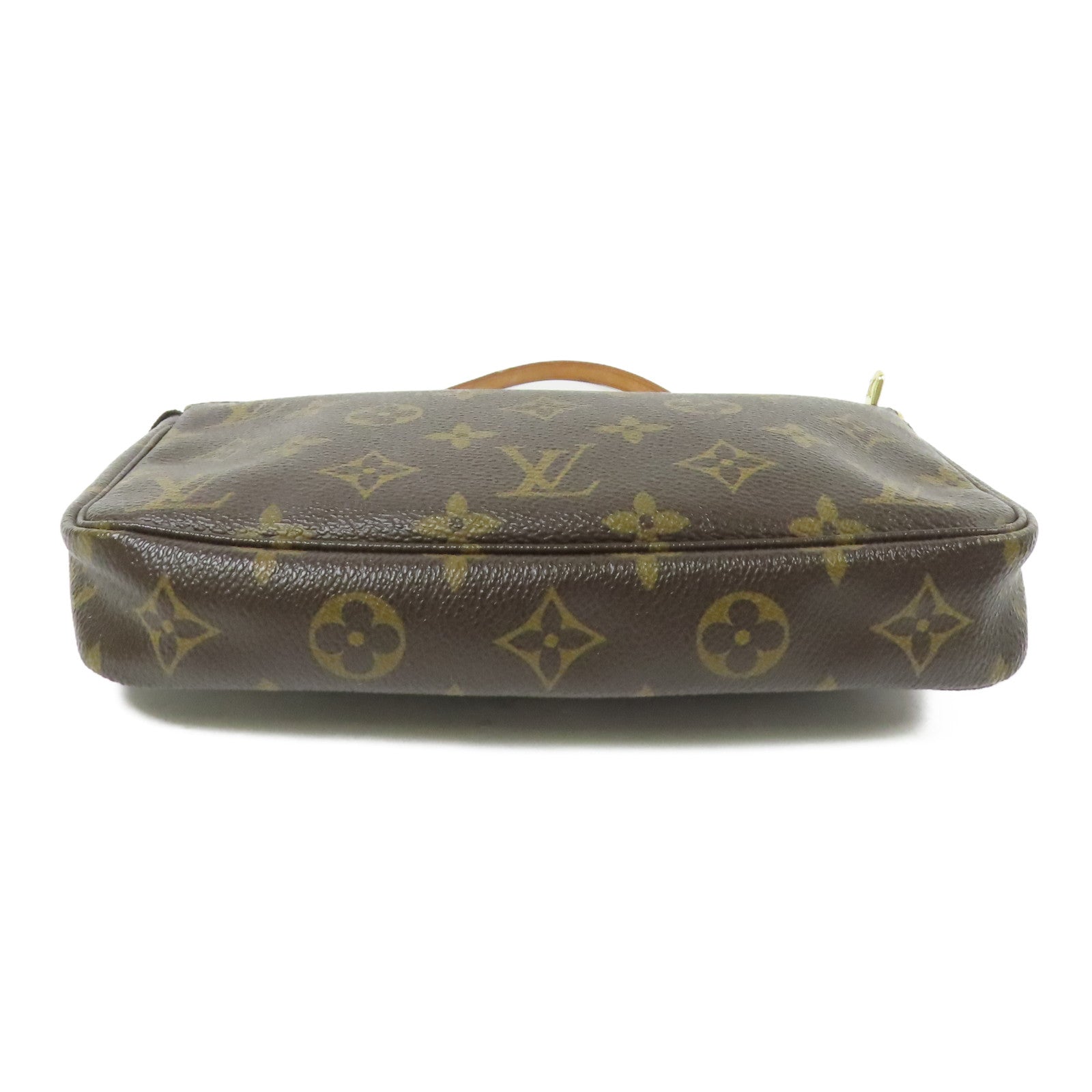 LOUIS VUITTON Monogram Pochette Accessoires金扣手挽袋棕色