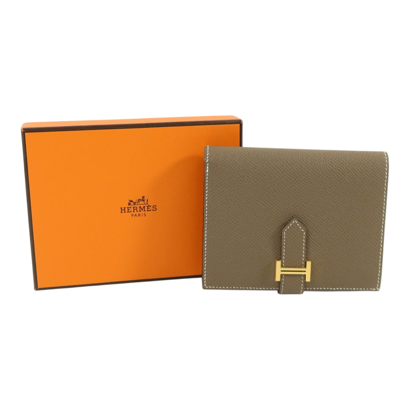 HERMES Epsom皮革Bearn Compact Wallet金扣錢包Etoupe