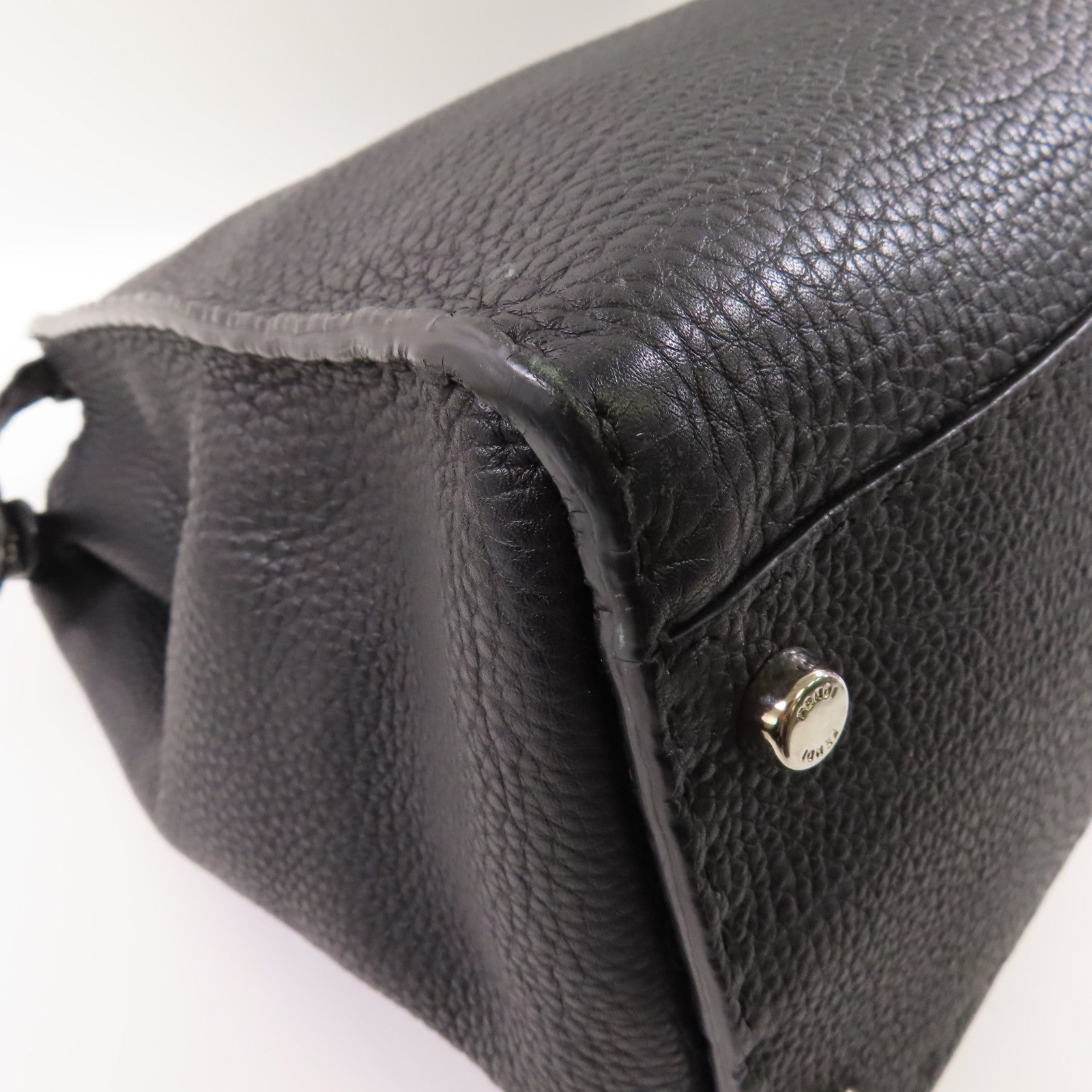 FENDI SHW Peekaboo 2 Way Shoulder Bag Handbag Calfskin Leather Black