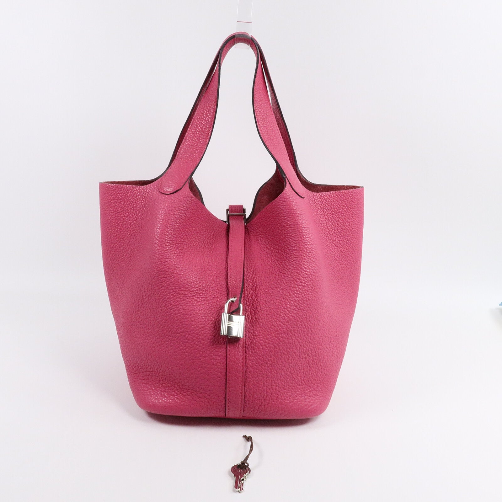 HERMES Clemence皮革Picotin MM扣手挽袋Rose Shocking