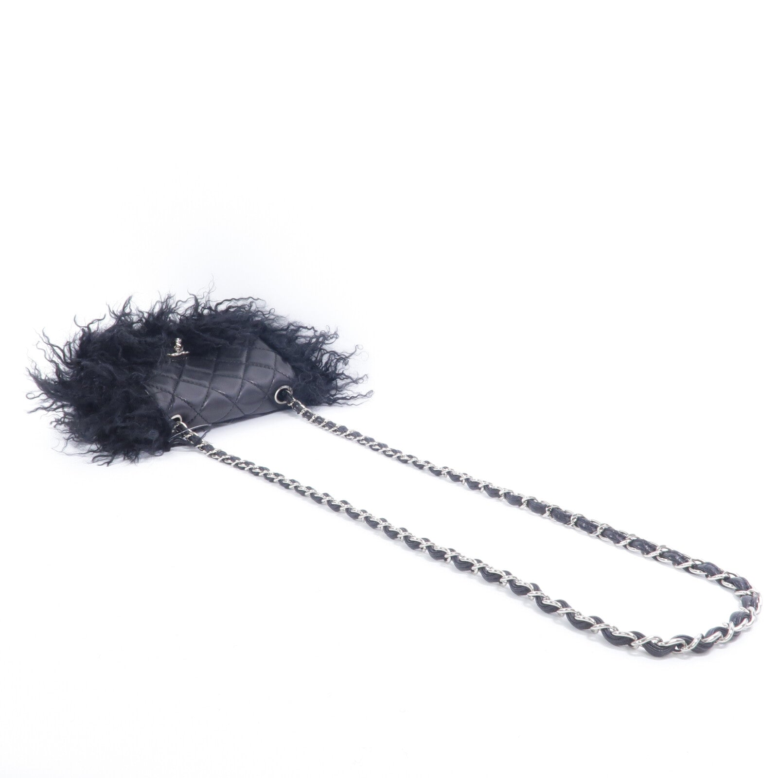 CHANEL 羊皮皮革/山羊毛Chain Shoulder鏈帶肩背袋