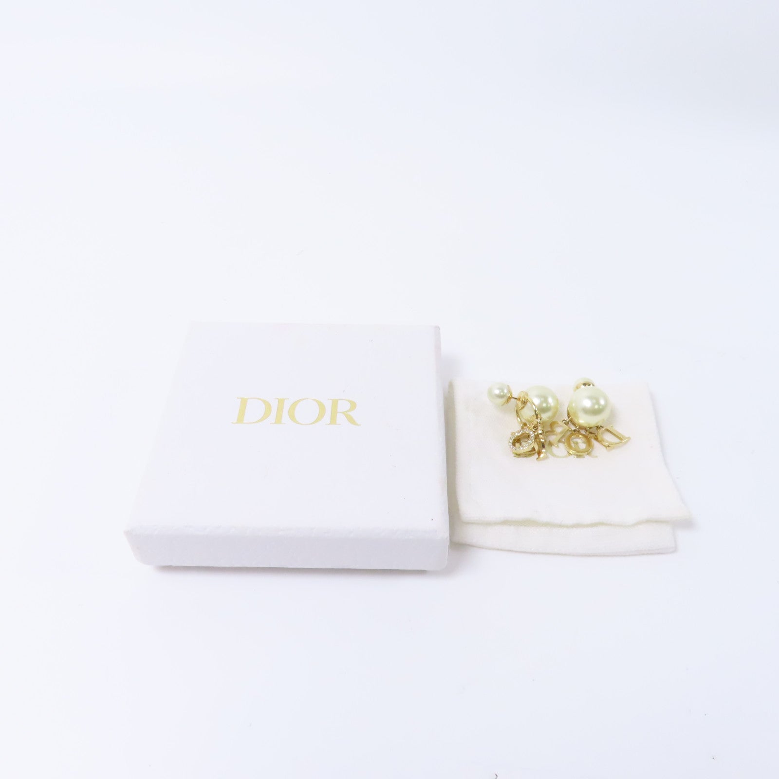 Dior 金屬/樹脂珍珠Tribales Earrings耳環金色/白色