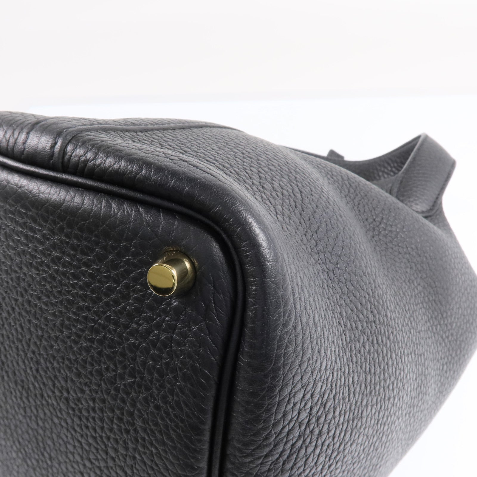 HERMES Clemence皮革Picotin PM金扣手挽袋Noir