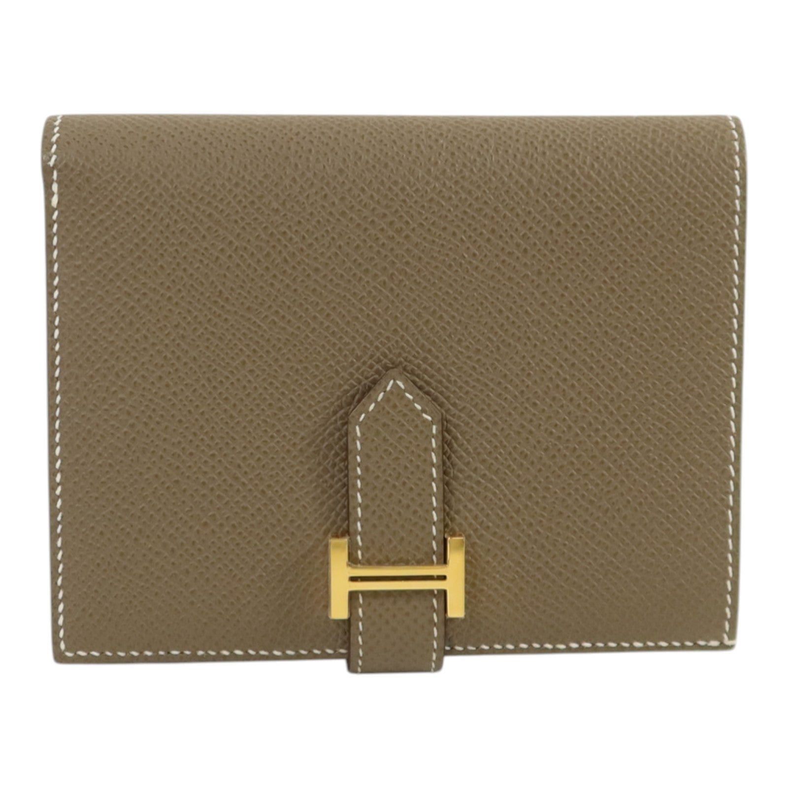 HERMES Epsom皮革Bearn Compact Wallet金扣錢包Etoupe